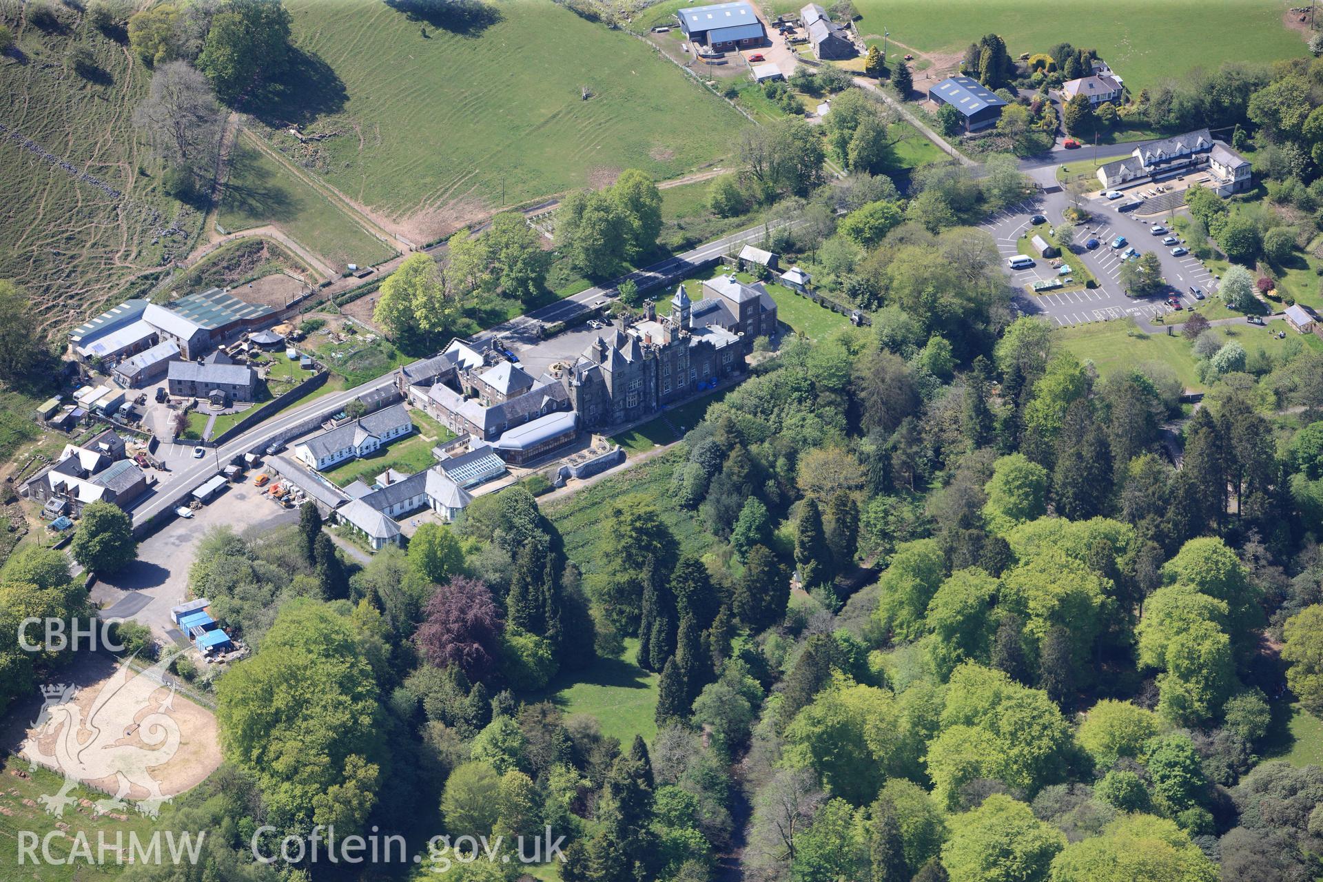 RCAHMW colour oblique photograph of Craig y Nos Castle, Glyntawe. Taken by Toby Driver on 22/05/2012.