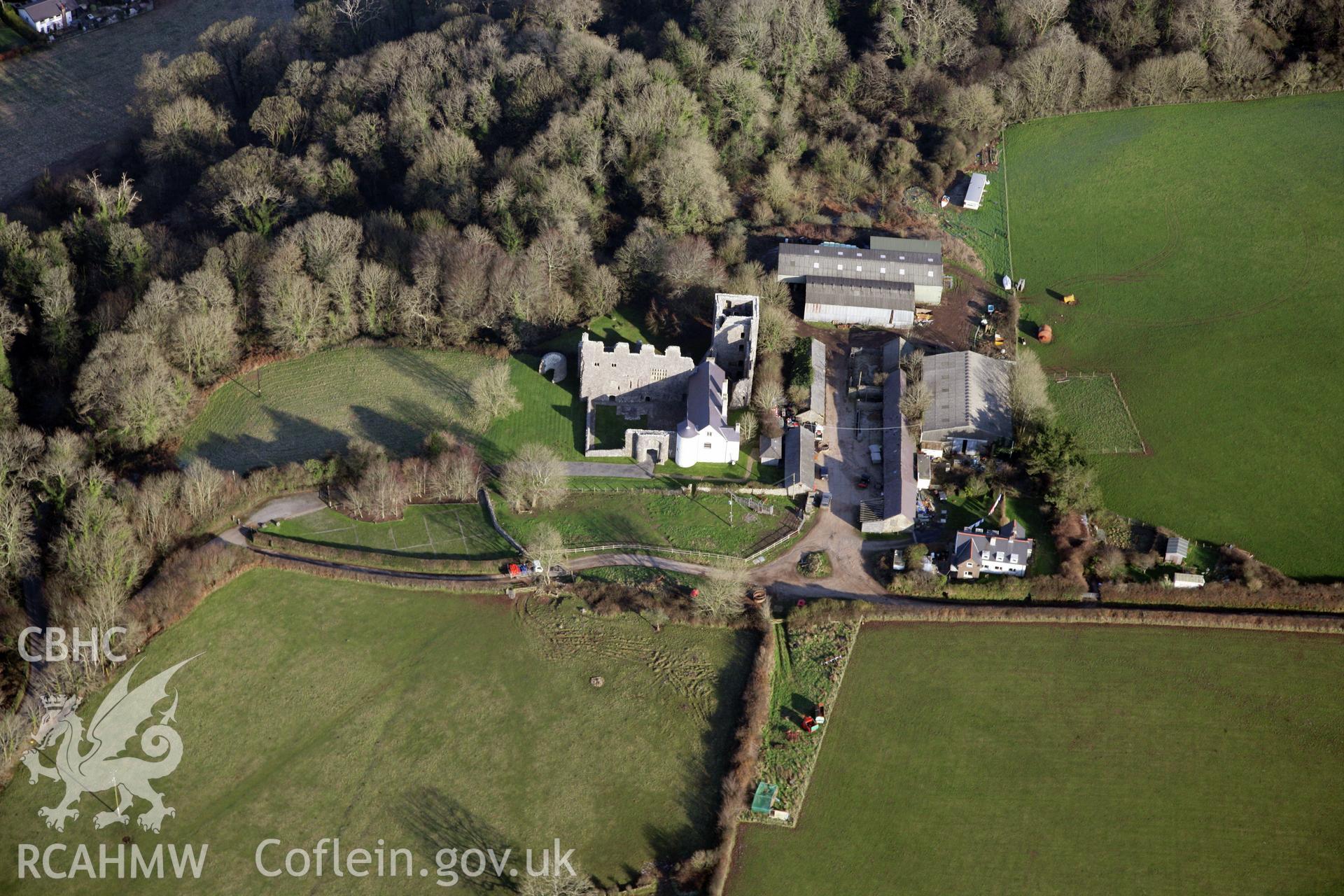 RCAHMW colour oblique photograph of Oxwich Castle. Taken by Toby Driver on 02/02/2012.