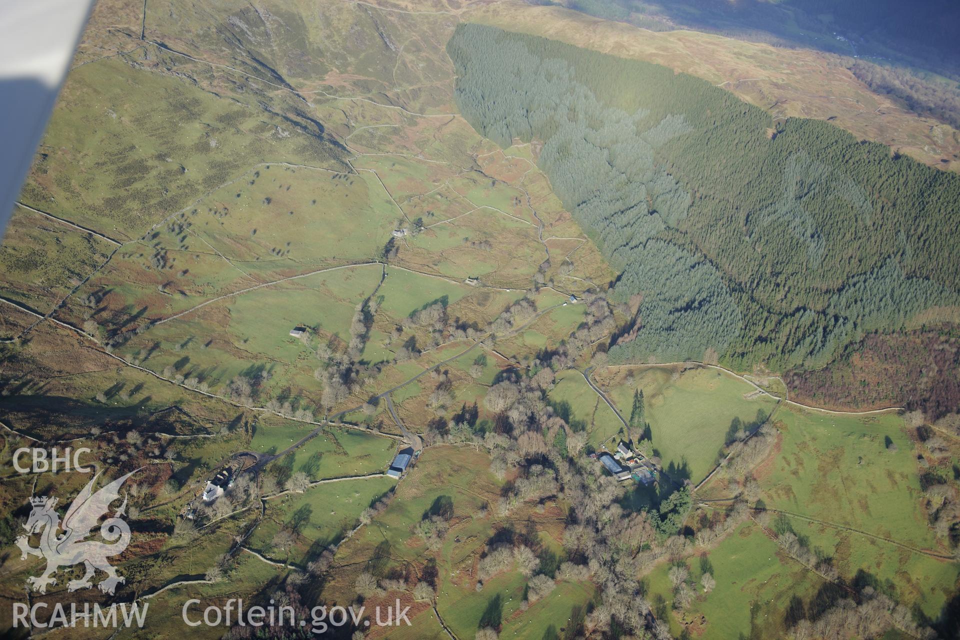 RCAHMW colour oblique photograph of Tyn-Llwyn, upland landscape. Taken by Toby Driver on 10/12/2012.