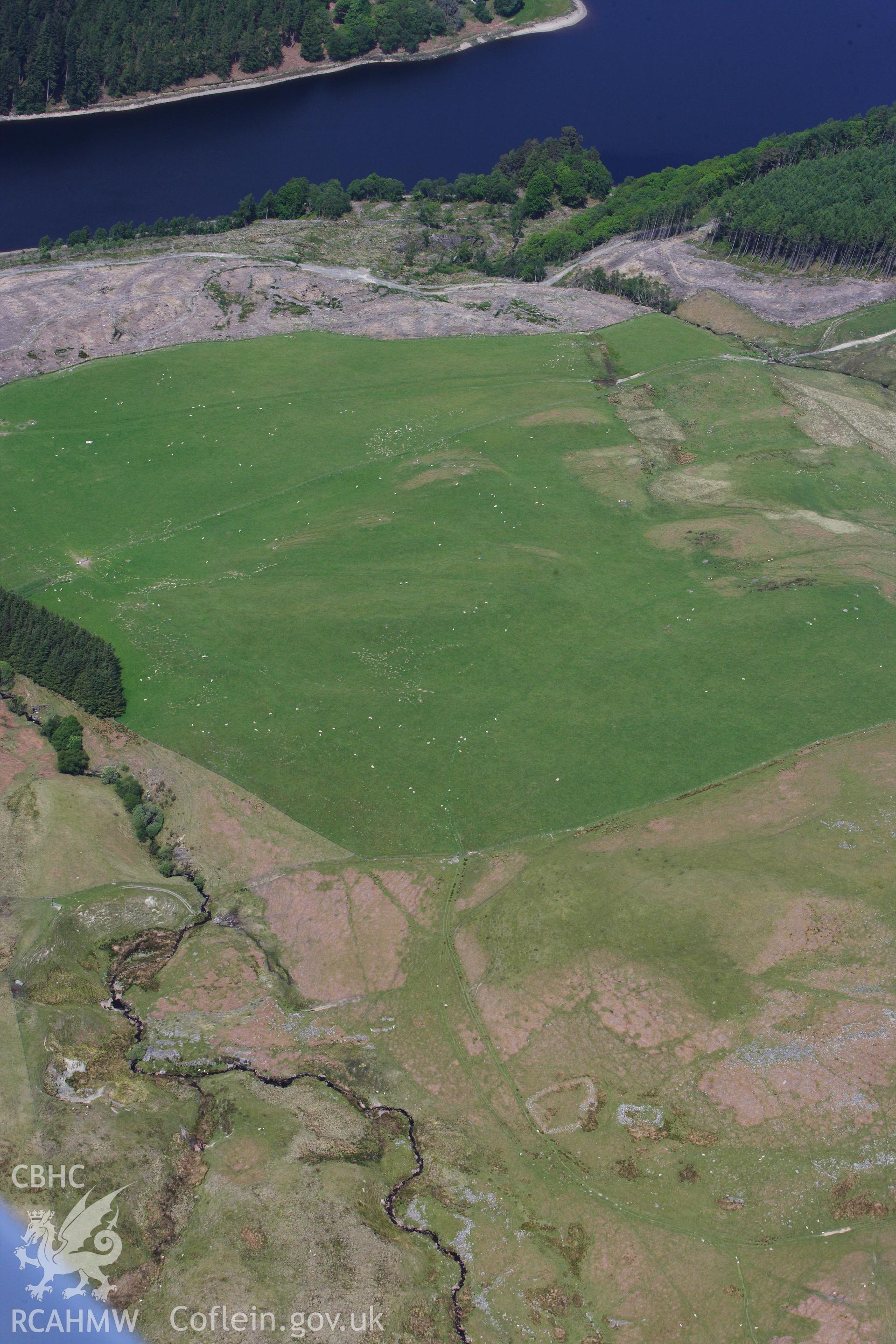 RCAHMW colour oblique photograph of Hafotau Settlement on Esgair Gwar-Y-Cae. Taken by Toby Driver on 28/05/2012.