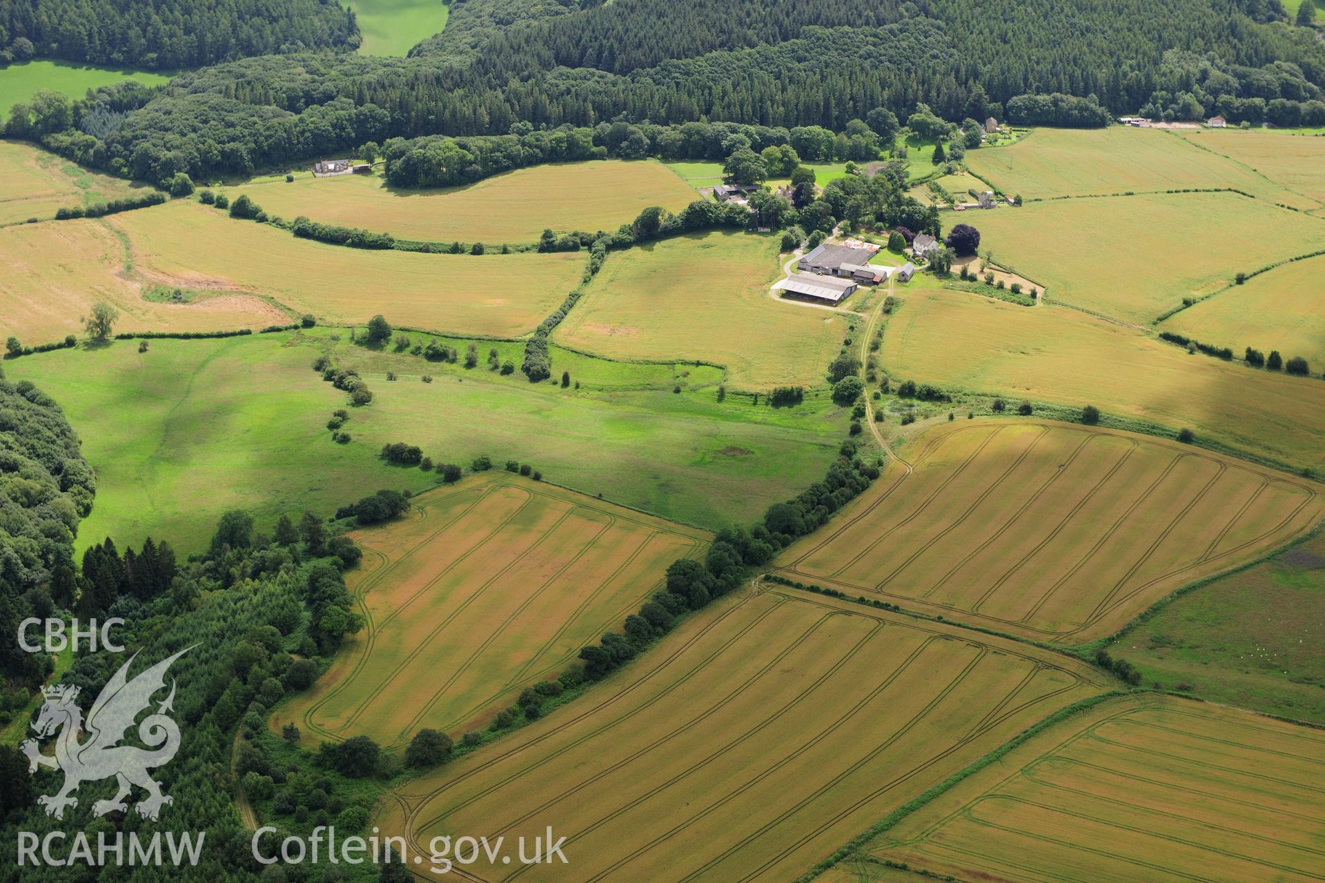 RCAHMW colour oblique photograph of Barland Castle, Old Radnor, view from north. Taken by Toby Driver on 27/07/2012.