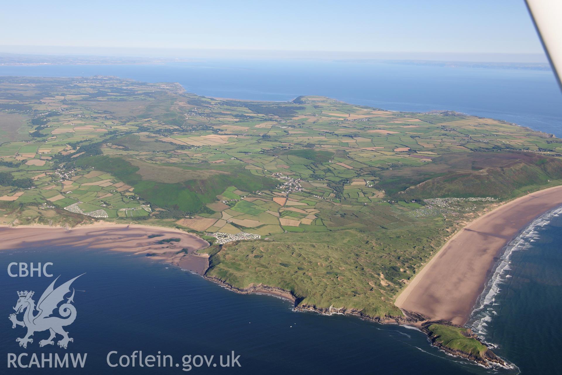 RCAHMW colour oblique photograph of West Gower, high landscape view over Llangennith Burrows. Taken by Toby Driver on 24/07/2012.