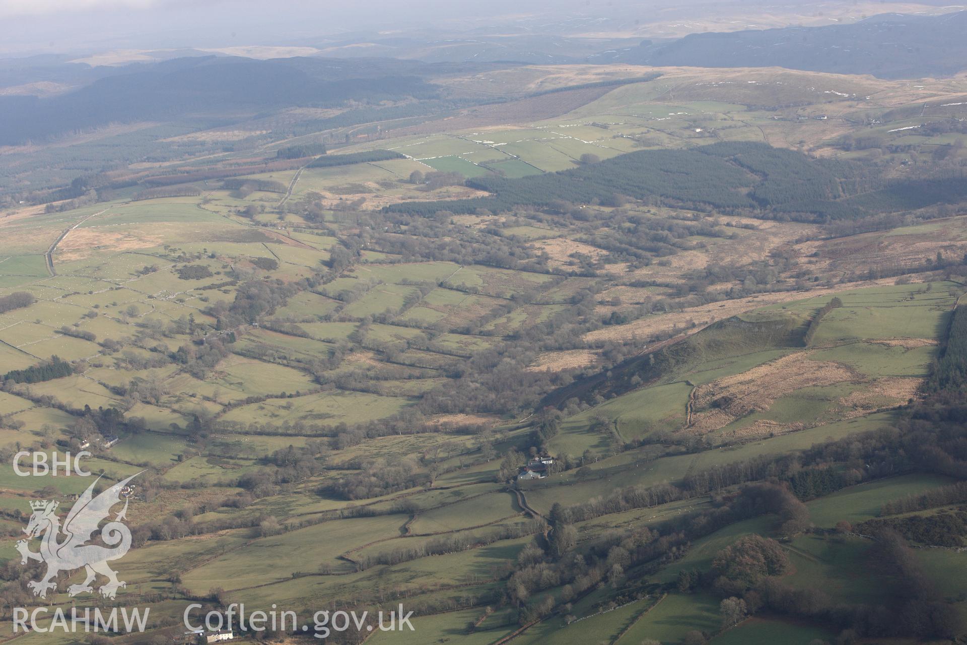 RCAHMW colour oblique photograph of Caer Cadwgan Hillfort. Taken by Toby Driver on 07/02/2012.