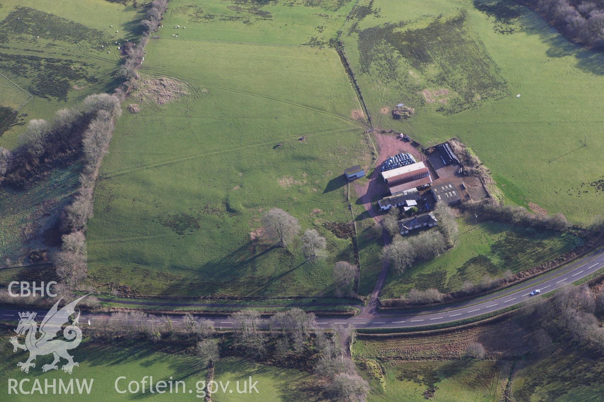 RCAHMW colour oblique photograph of Gorswen, earthworks of deserted farmstead. Taken by Toby Driver on 27/01/2012.