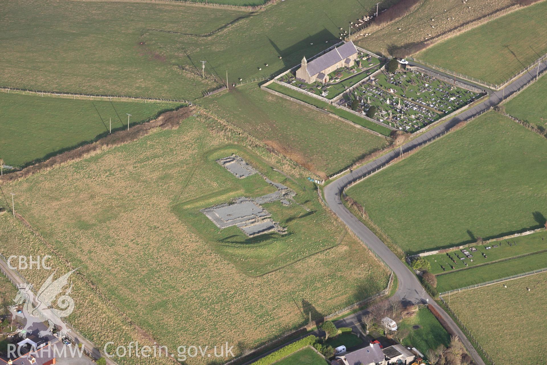 RCAHMW colour oblique photograph of Cae Llys, Rhosyr. Taken by Toby Driver on 13/01/2012.