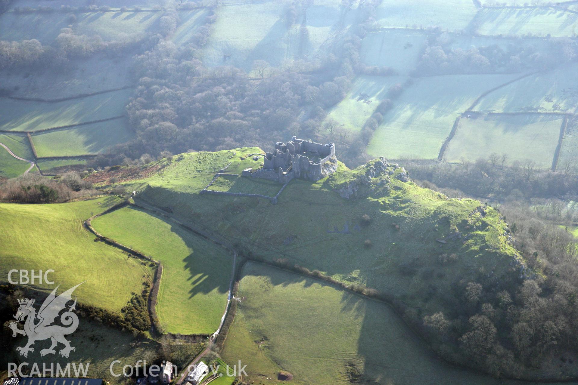 RCAHMW colour oblique photograph of Carreg Cennan Castle. Taken by Toby Driver on 02/02/2012.