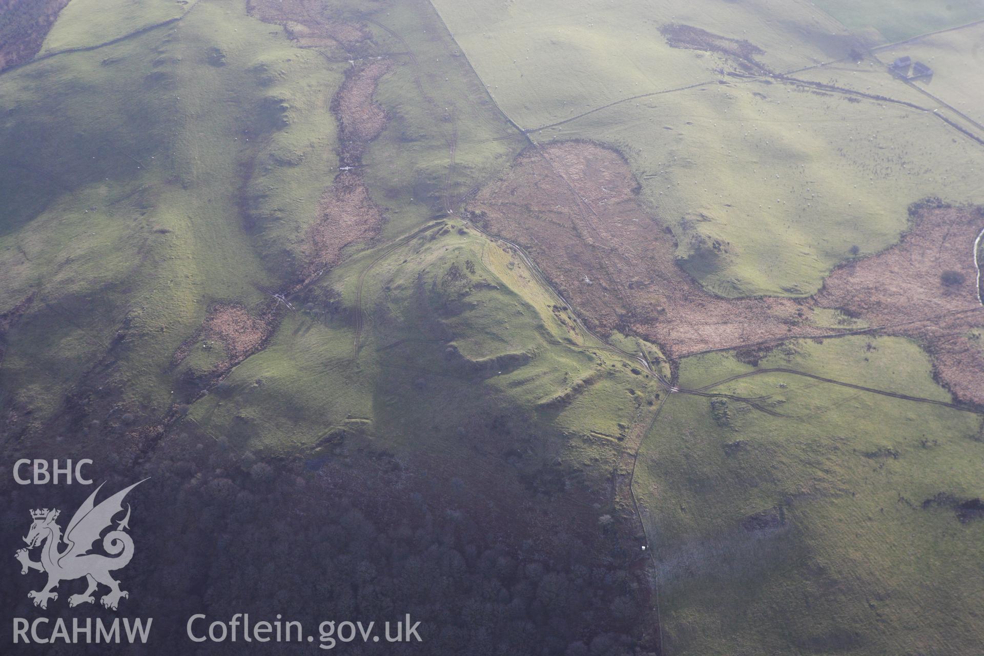 RCAHMW colour oblique photograph of Pen Dinas Elerch, View from North East. Taken by Toby Driver on 07/02/2012.