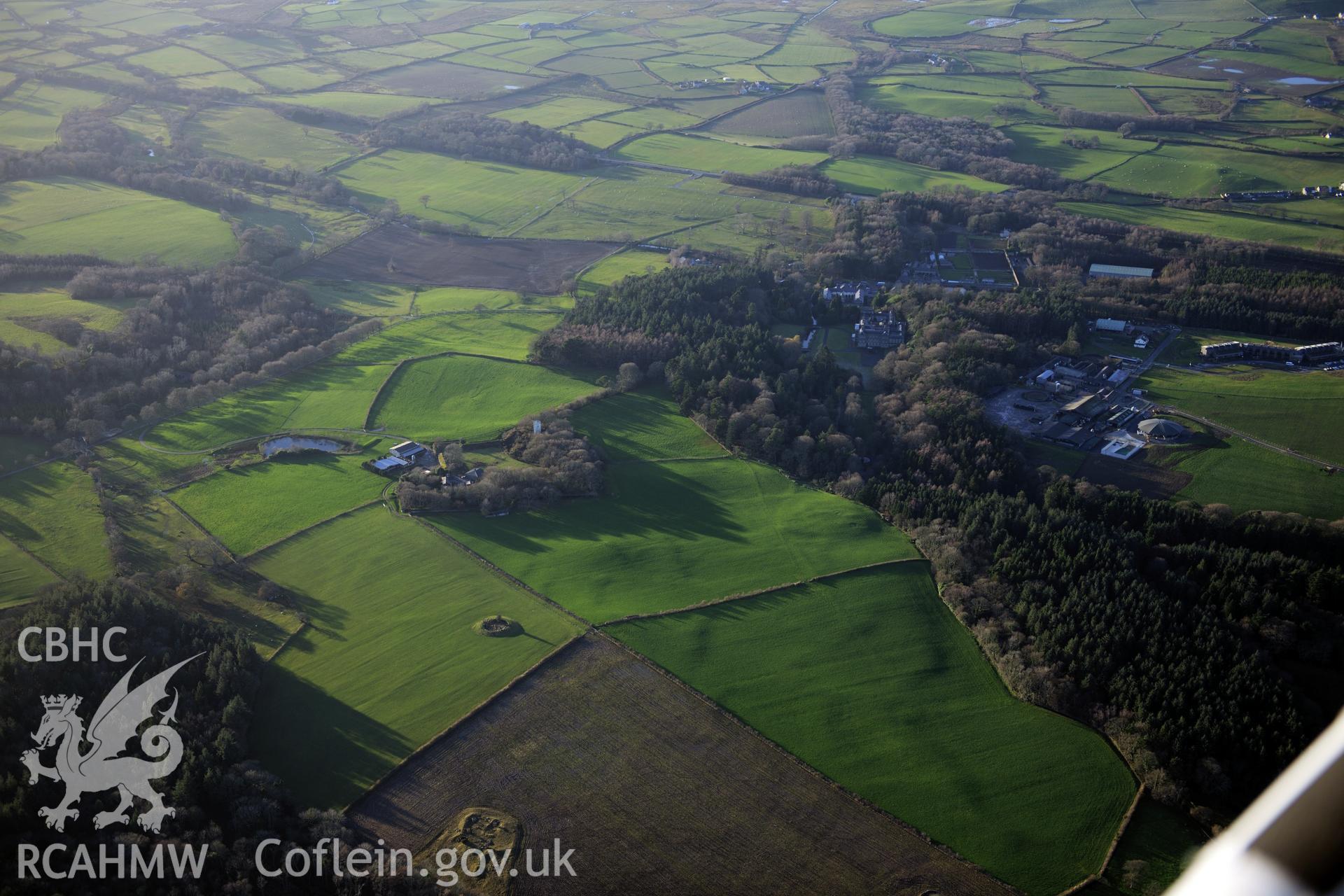 RCAHMW colour oblique photograph of Fort Williamsburg, Glynllifon, landscape. Taken by Toby Driver on 10/12/2012.