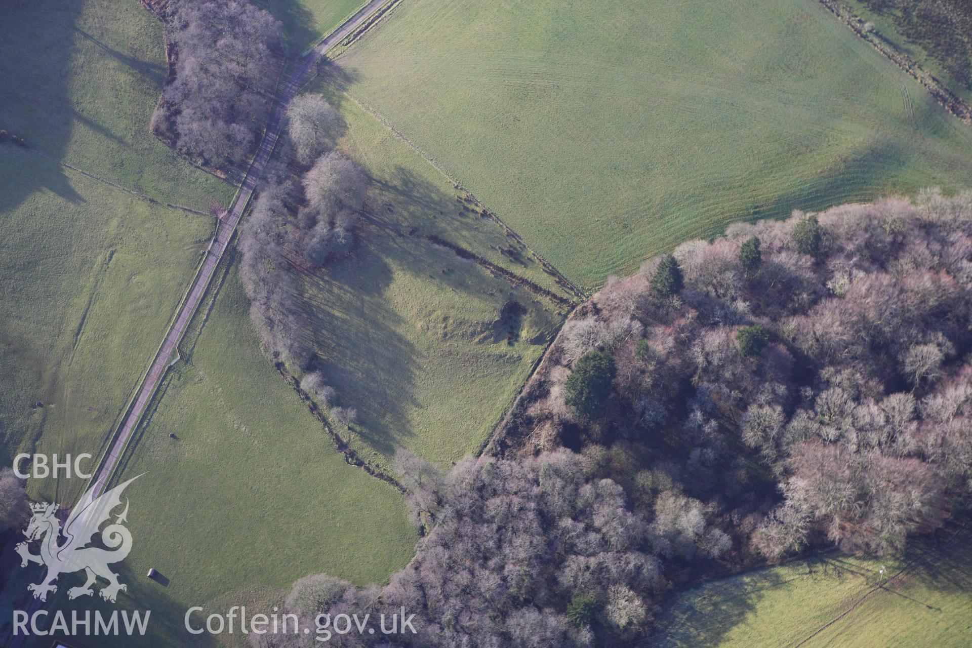 RCAHMW colour oblique photograph of Pant wgan, earthworks. Taken by Toby Driver on 27/01/2012.