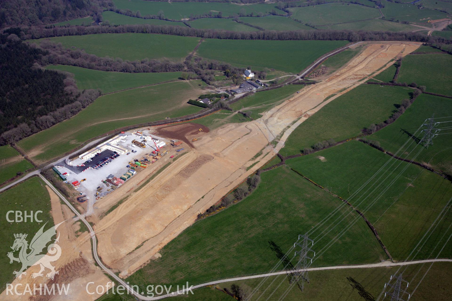 RCAHMW colour oblique photograph of A477 Bypass, west of Pentrehowell. General view with main depot for works. Taken by Toby Driver and Oliver Davies on 28/03/2012.