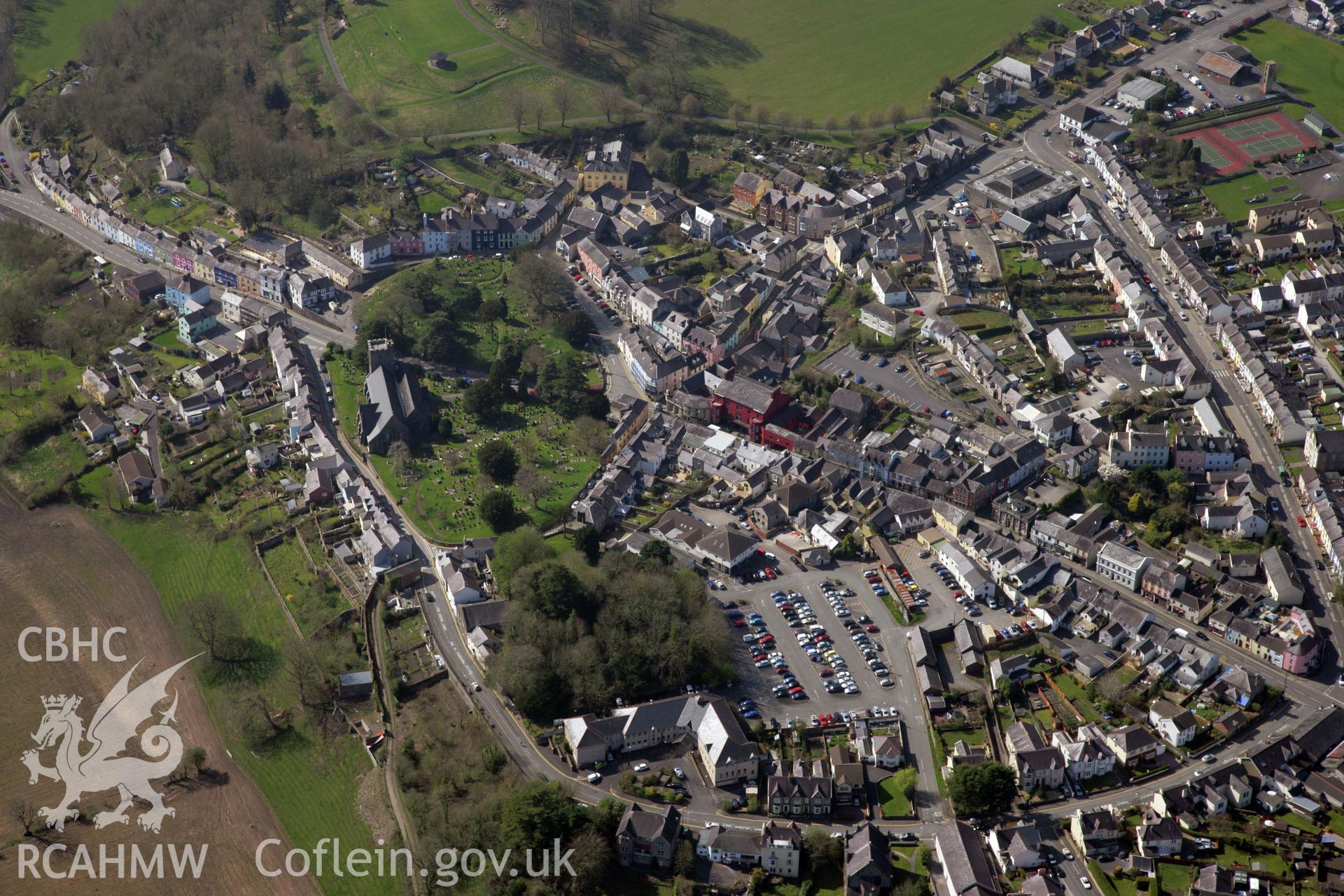 RCAHMW colour oblique photograph of Llandeilo, town centre from the east. Taken by Toby Driver and Oliver Davies on 28/03/2012.