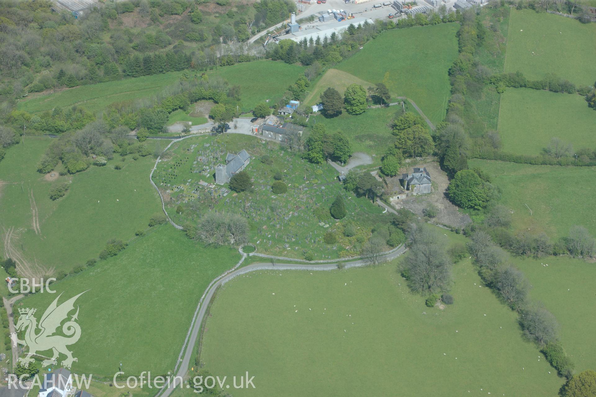 RCAHMW colour oblique photograph of St Cynog's Church. Taken by Toby Driver on 22/05/2012.