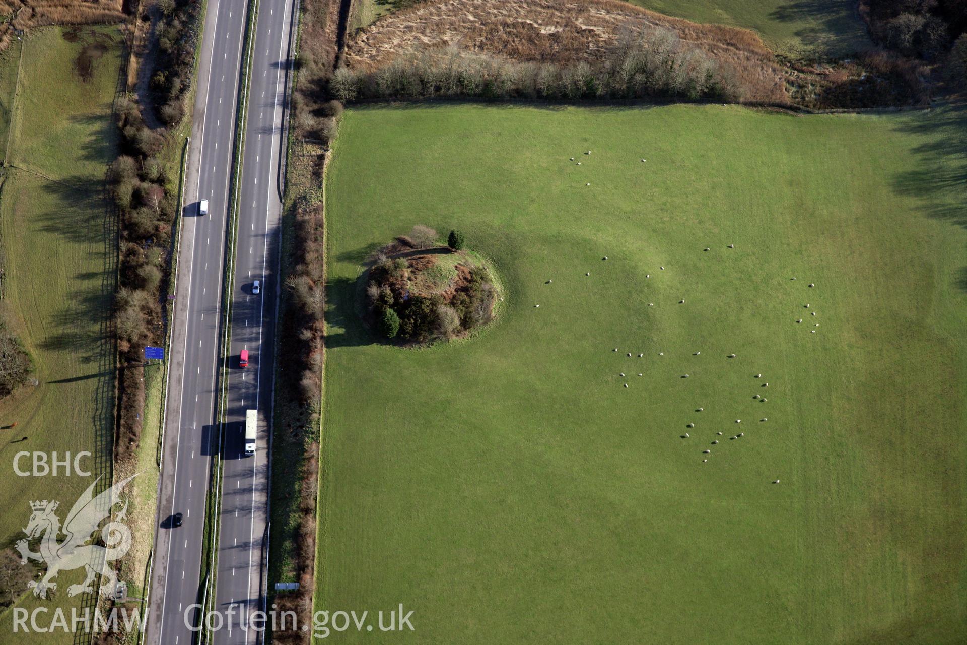 RCAHMW colour oblique photograph of Llandeillo Castle Mound. Taken by Toby Driver on 02/02/2012.