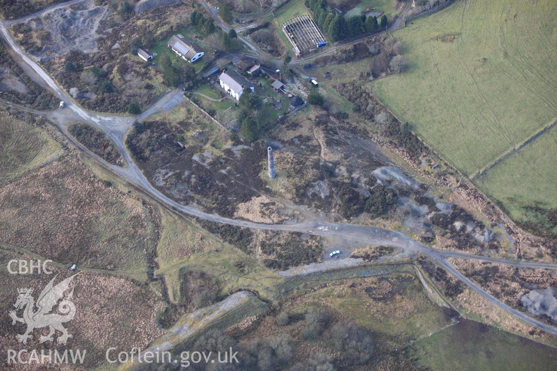 RCAHMW colour oblique photograph of Cwmsymlog Lead Mine, View from South East. Taken by Toby Driver on 07/02/2012.