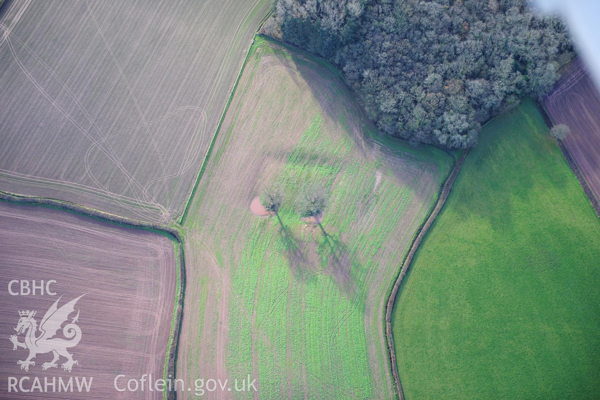 RCAHMW colour oblique photograph of Pont-y-bat moat. Taken by Toby Driver on 23/11/2012.