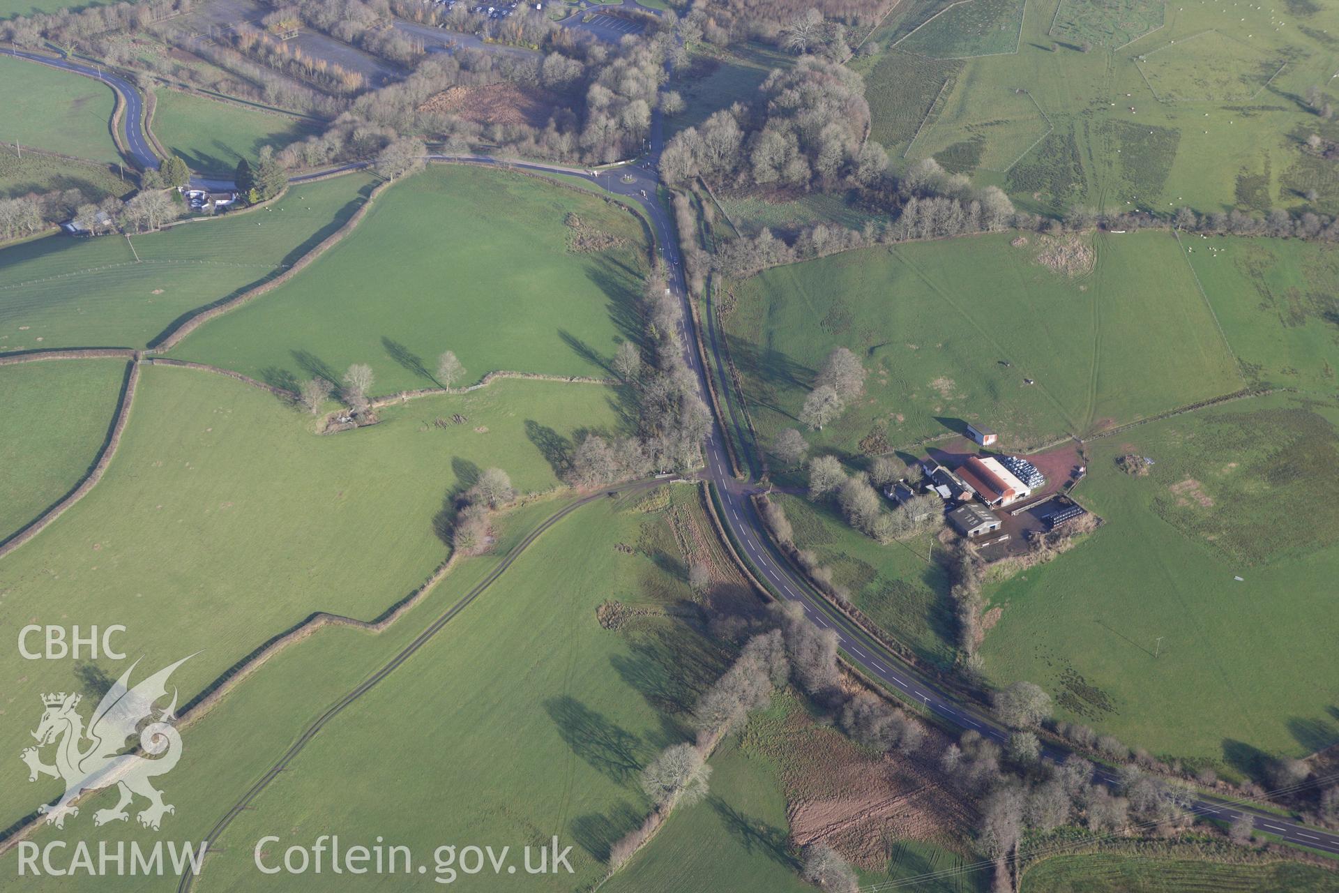 RCAHMW colour oblique photograph of Gorswen, earthworks of deserted farmstead. Taken by Toby Driver on 27/01/2012.