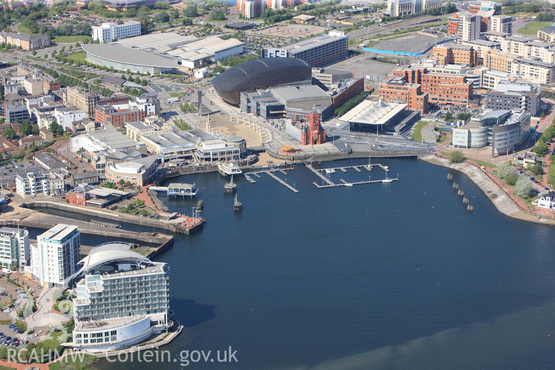 RCAHMW colour oblique photograph of Cardiff Bay, looking towards Mermaid Quay. Taken by Toby Driver on 22/05/2012.