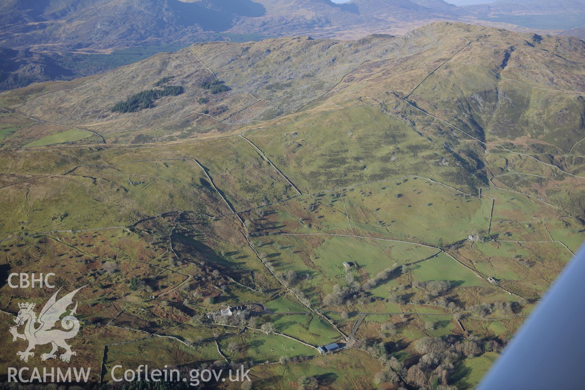 RCAHMW colour oblique photograph of Tyn-Llwyn, upland landscape. Taken by Toby Driver on 10/12/2012.