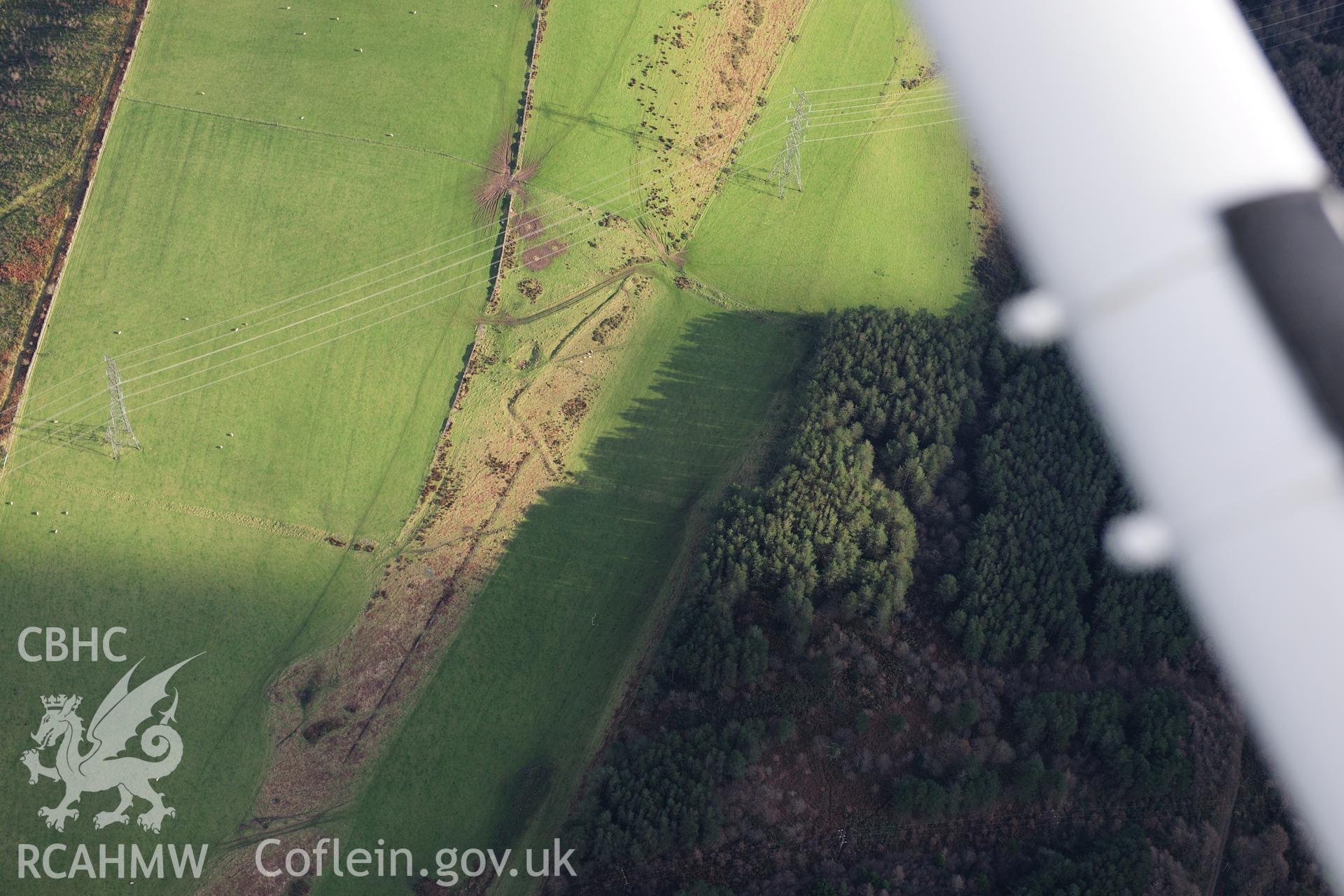 RCAHMW colour oblique photograph of Field enclosure east of Craig Ty isaf Camp. Taken by Toby Driver on 28/11/2012.