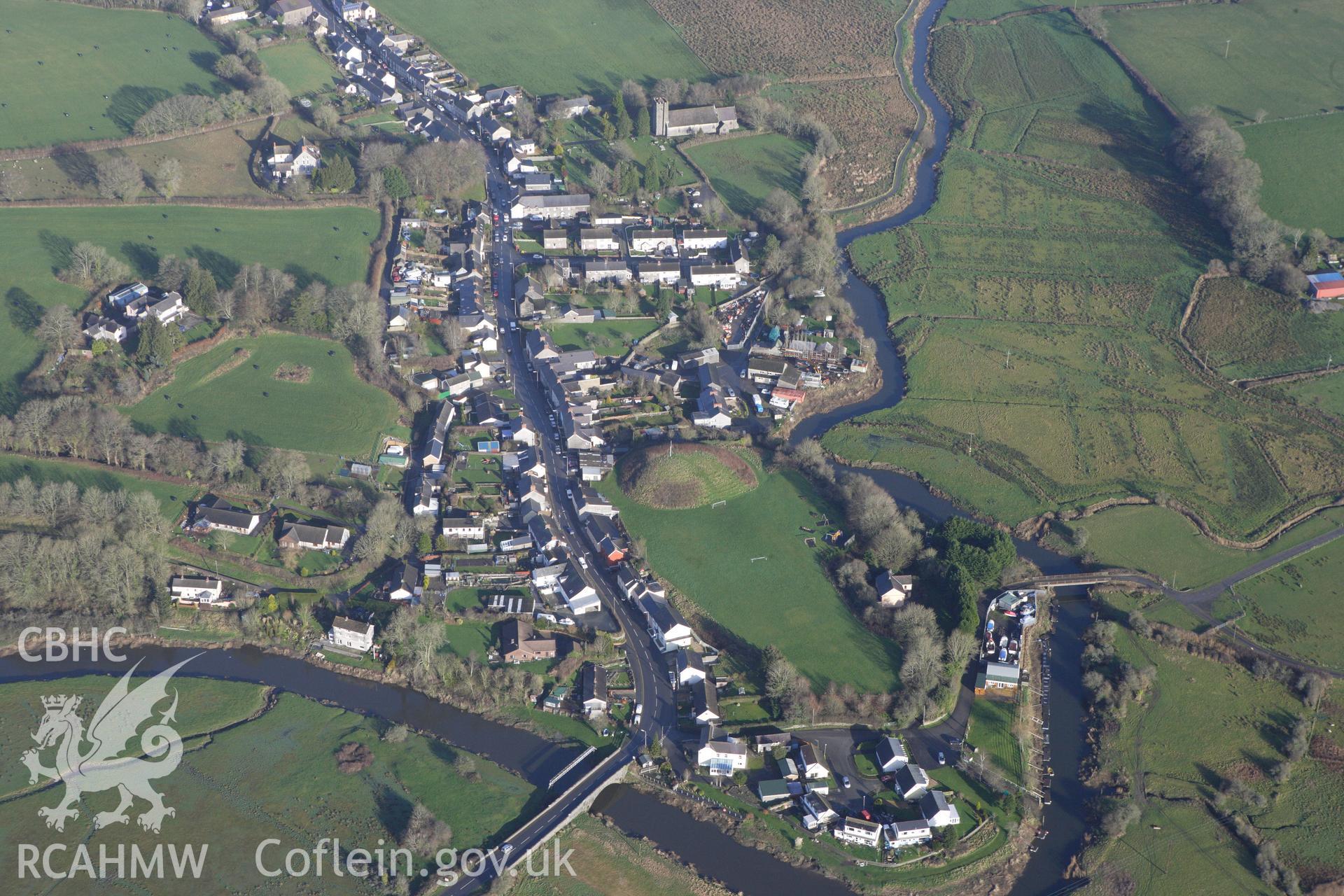 RCAHMW colour oblique photograph of St. Clears Castle. Taken by Toby Driver on 27/01/2012.