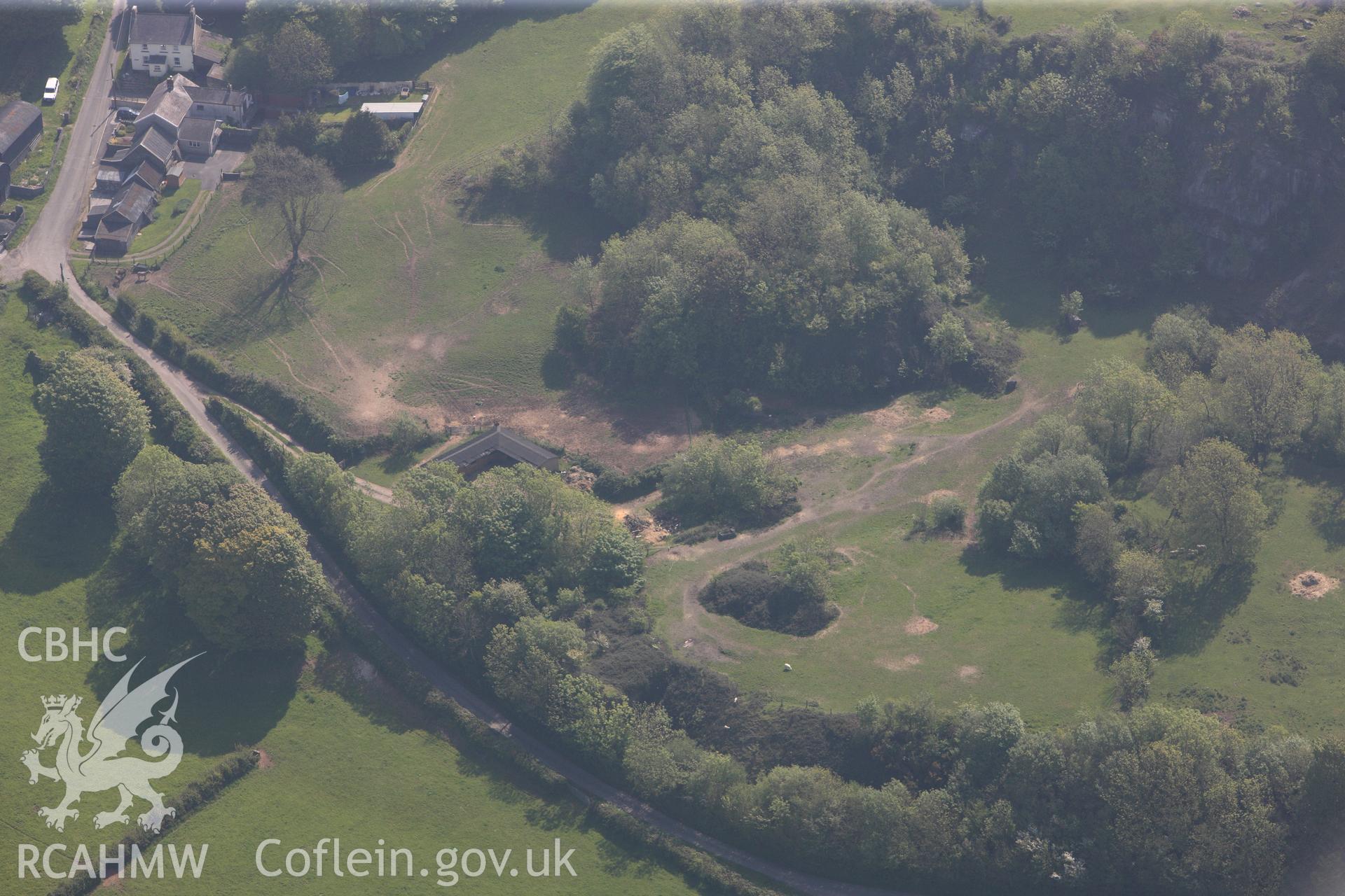 RCAHMW colour oblique photograph of General view of disused limekilns at Penymynydd, looking east. Taken by Toby Driver on 24/05/2012.