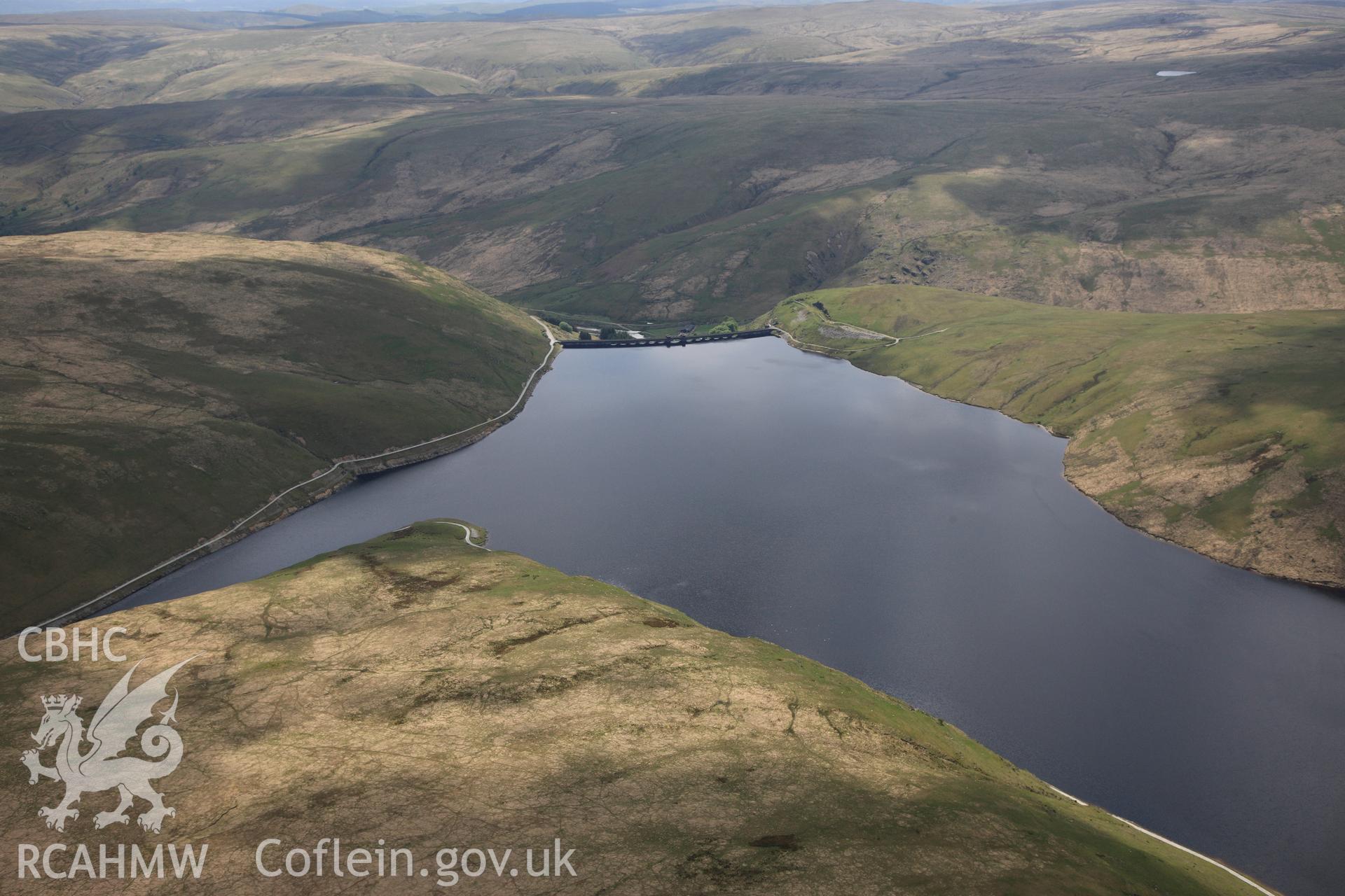 RCAHMW colour oblique photograph of Claerwen Dam. Taken by Toby Driver on 28/05/2012.