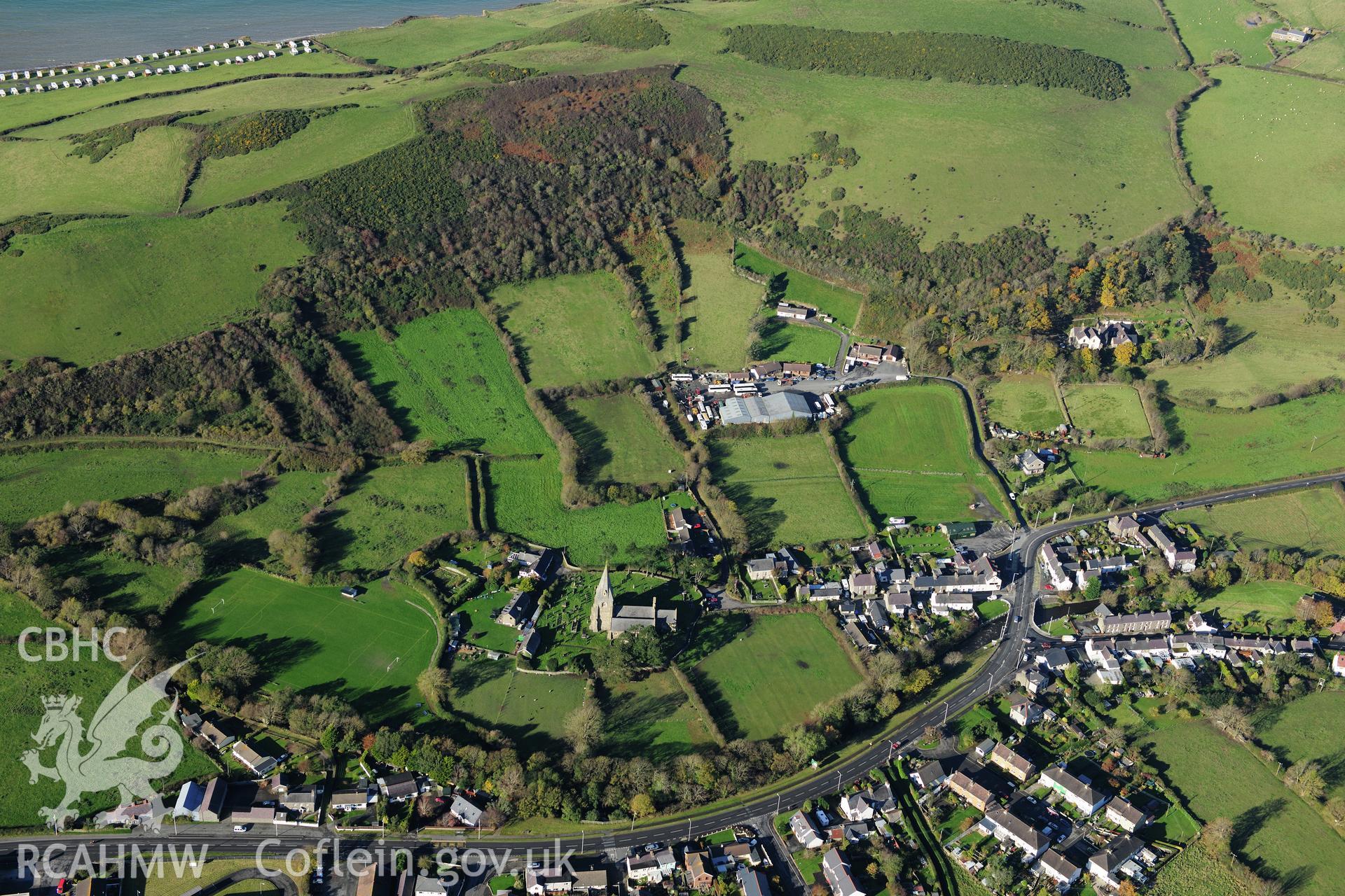 RCAHMW colour oblique photograph of Llanrhystud village. Taken by Toby Driver on 05/11/2012.