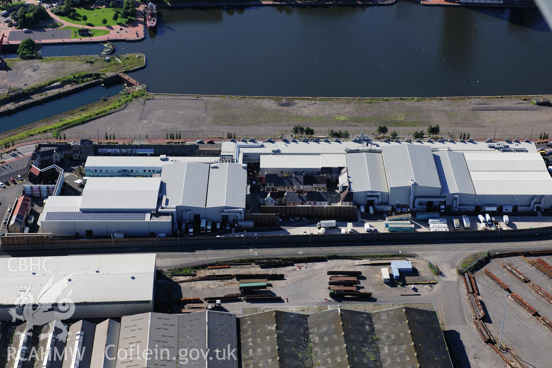 RCAHMW colour oblique photograph of BBC Roath Lock Studios, Cardiff Bay. Taken by Toby Driver on 24/07/2012.