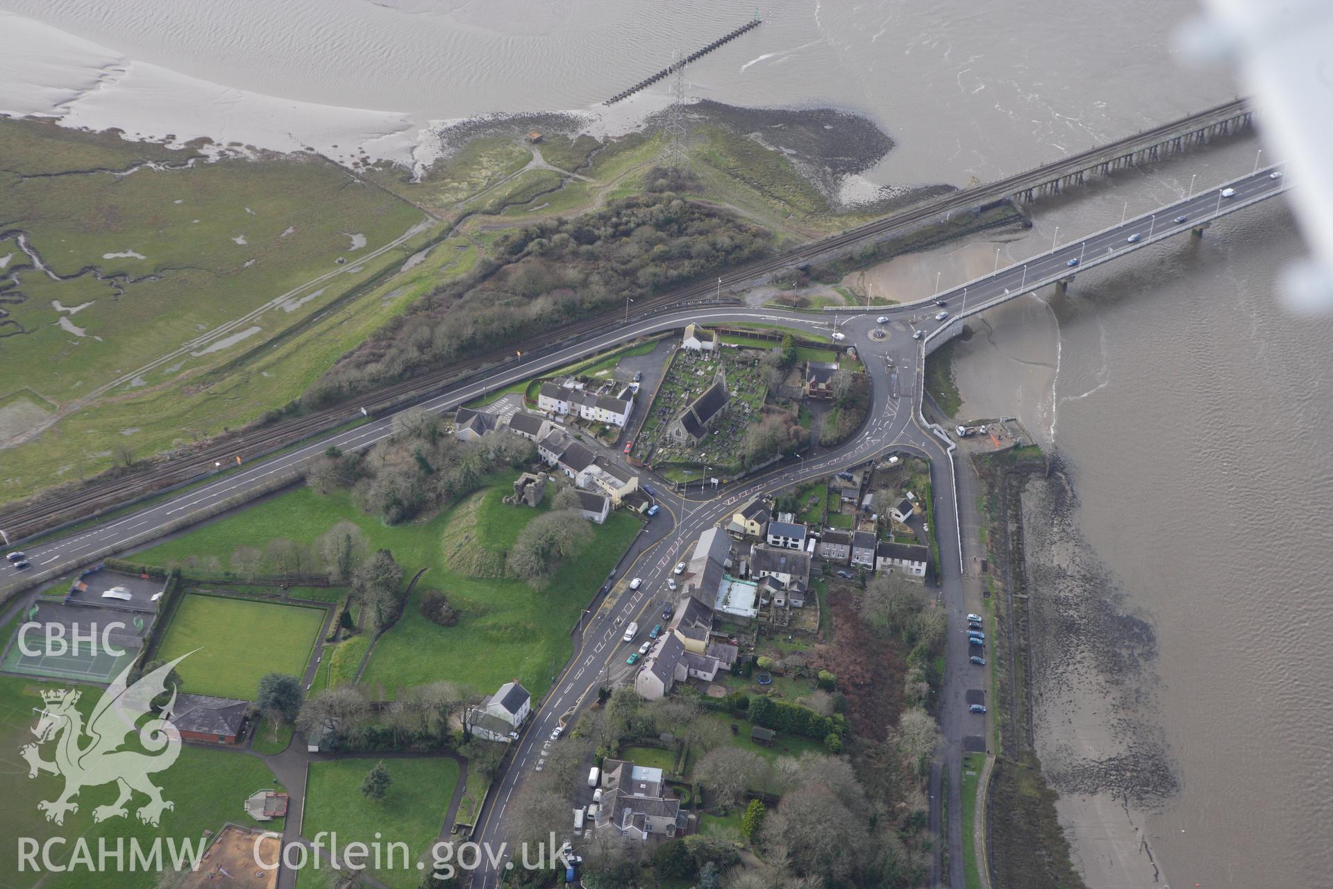 RCAHMW colour oblique photograph of Loughor Castle. Taken by Toby Driver on 27/01/2012.