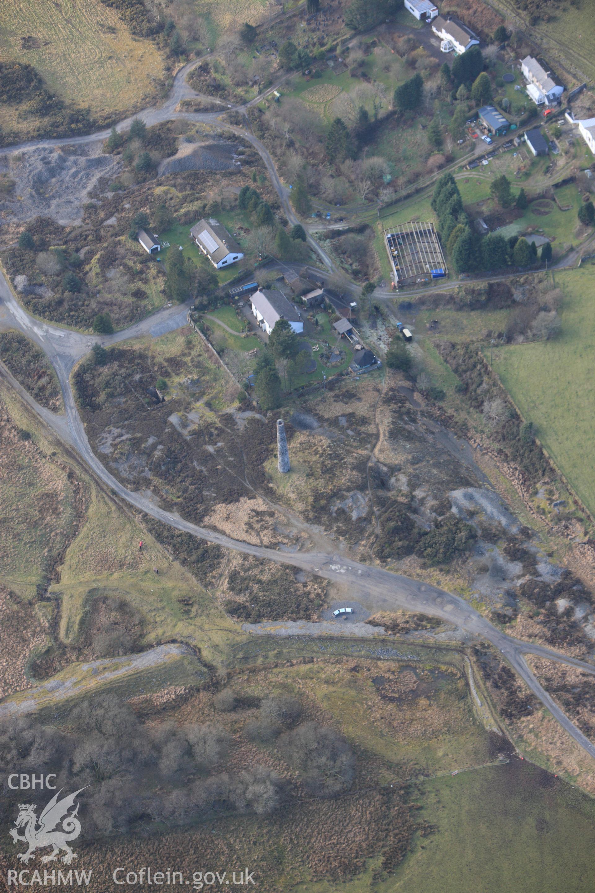 RCAHMW colour oblique photograph of Cwmsymlog Lead Mine, View from East. Taken by Toby Driver on 07/02/2012.