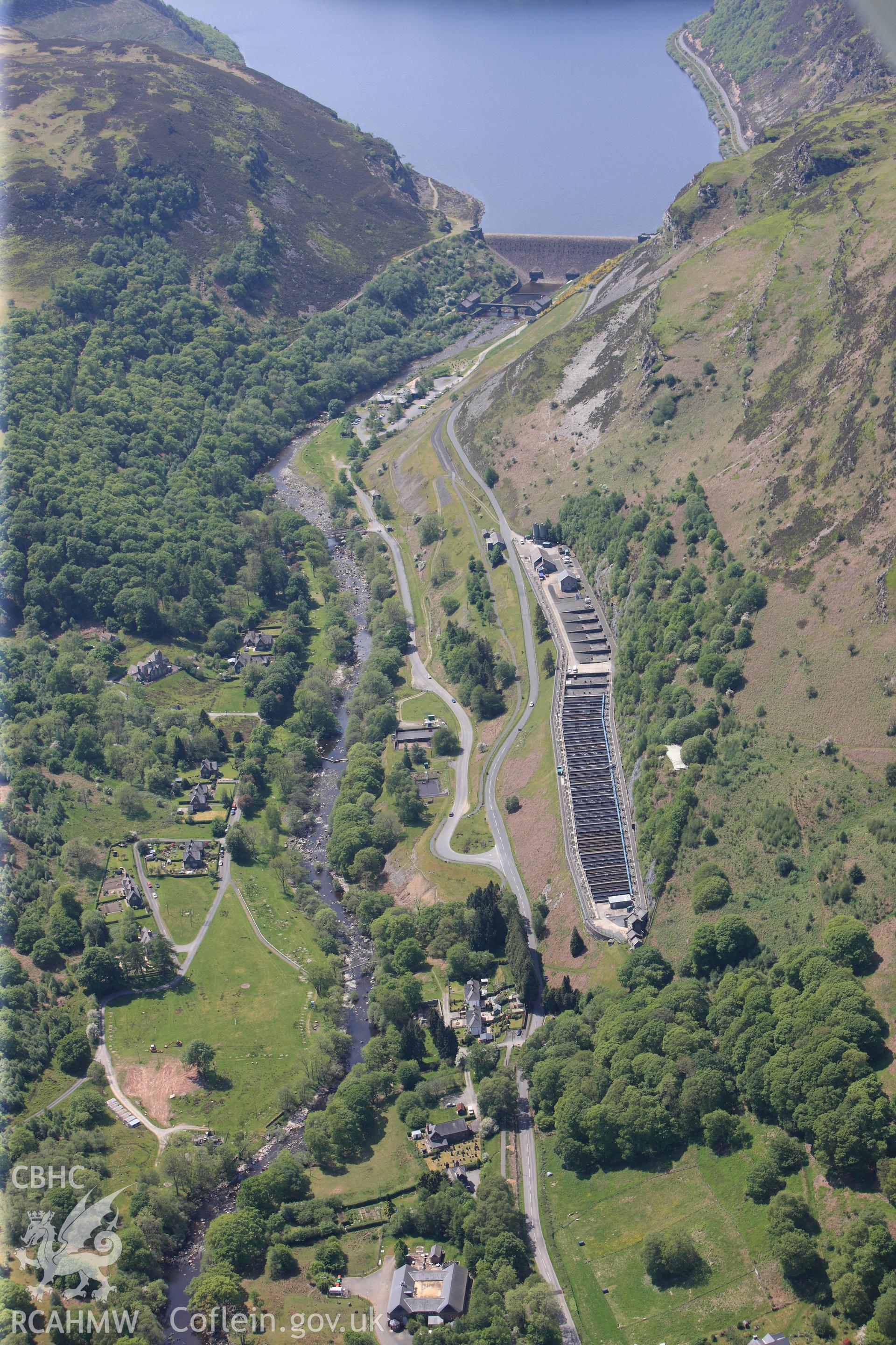 RCAHMW colour oblique photograph of Elan Aquaduct: Filter beds, Elan Conduit. Taken by Toby Driver on 28/05/2012.