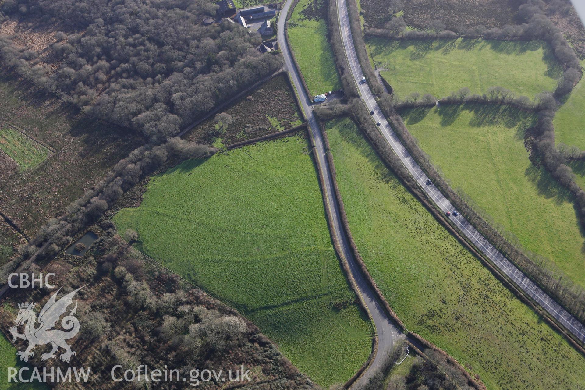 RCAHMW colour oblique photograph of Pengawse Medieval House Site. Taken by Toby Driver on 27/01/2012.