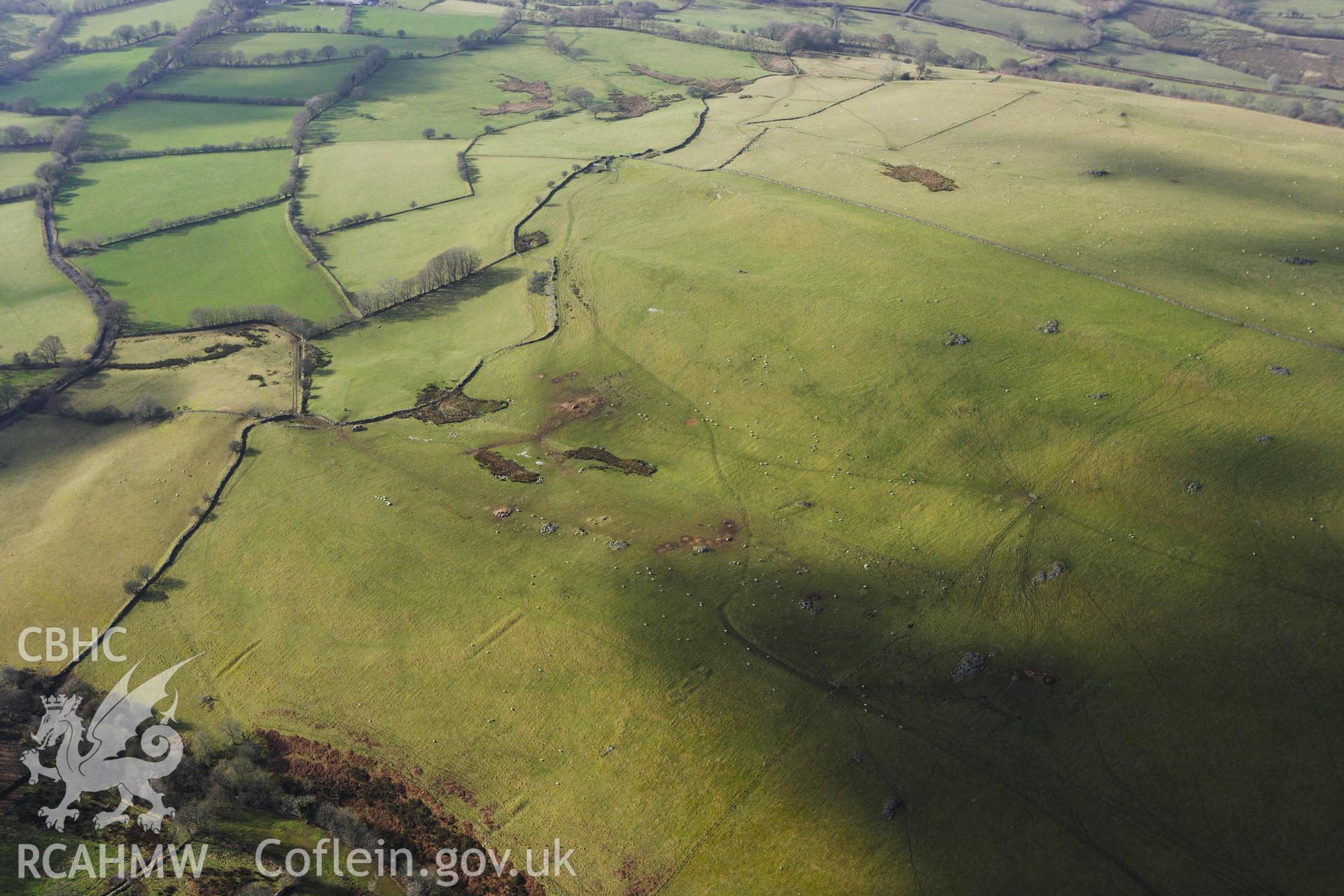 RCAHMW colour oblique photograph of Bryn Cysegrfa, Pillow Mounds. Taken by Toby Driver on 07/02/2012.