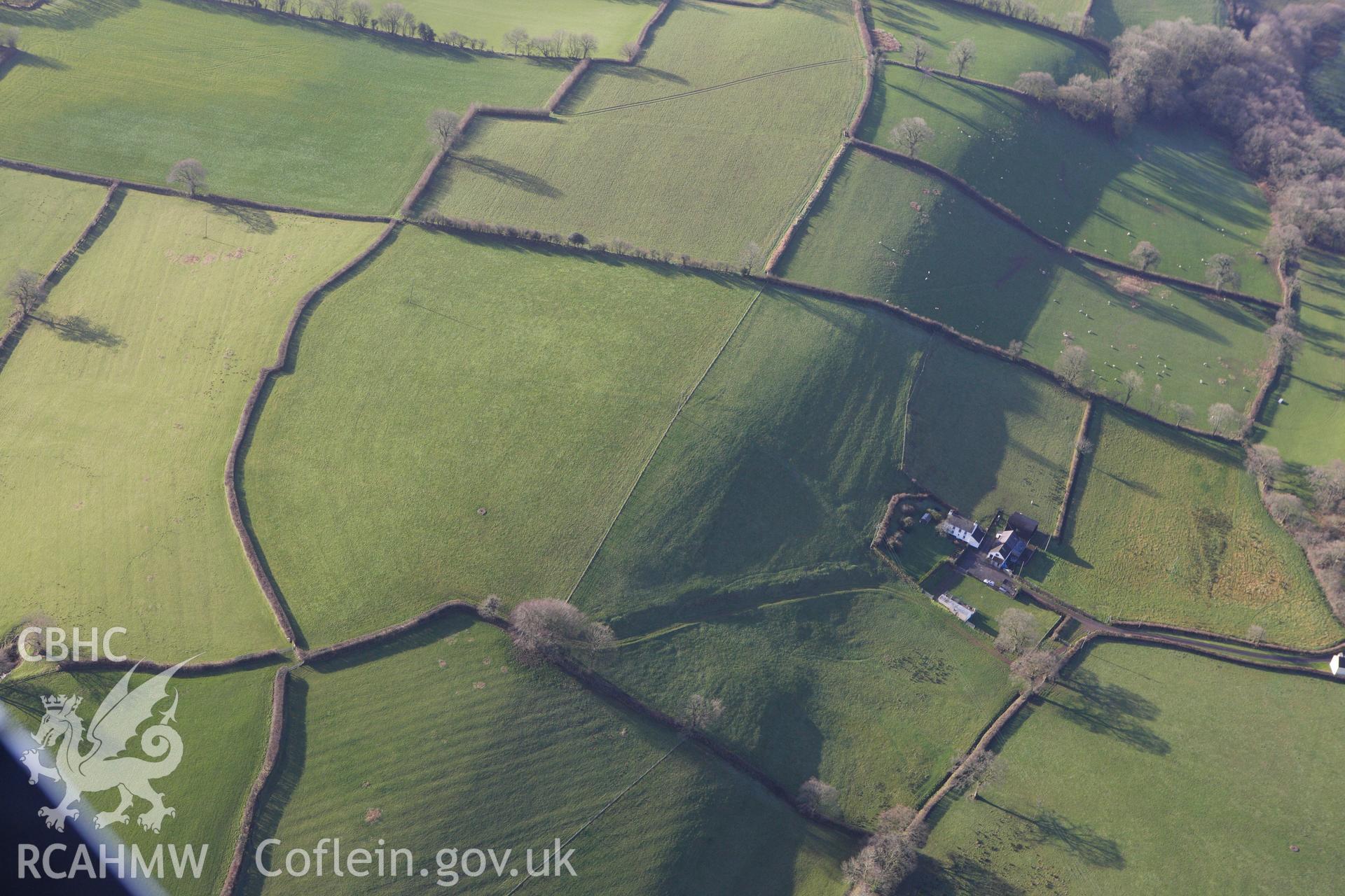 RCAHMW colour oblique photograph of Ael-y-bryn, cultivation earthworks west of Gorswen. Taken by Toby Driver on 27/01/2012.