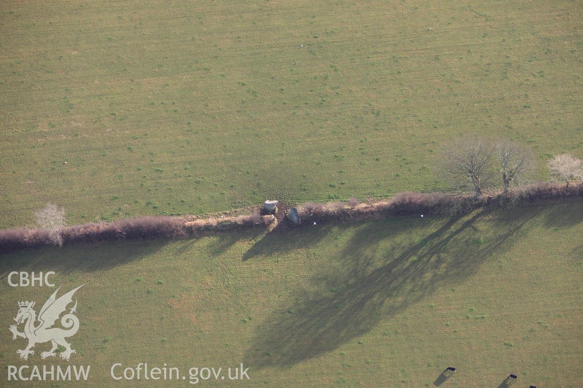 RCAHMW colour oblique photograph of Bryngwyn standing stones. Taken by Toby Driver on 13/01/2012.