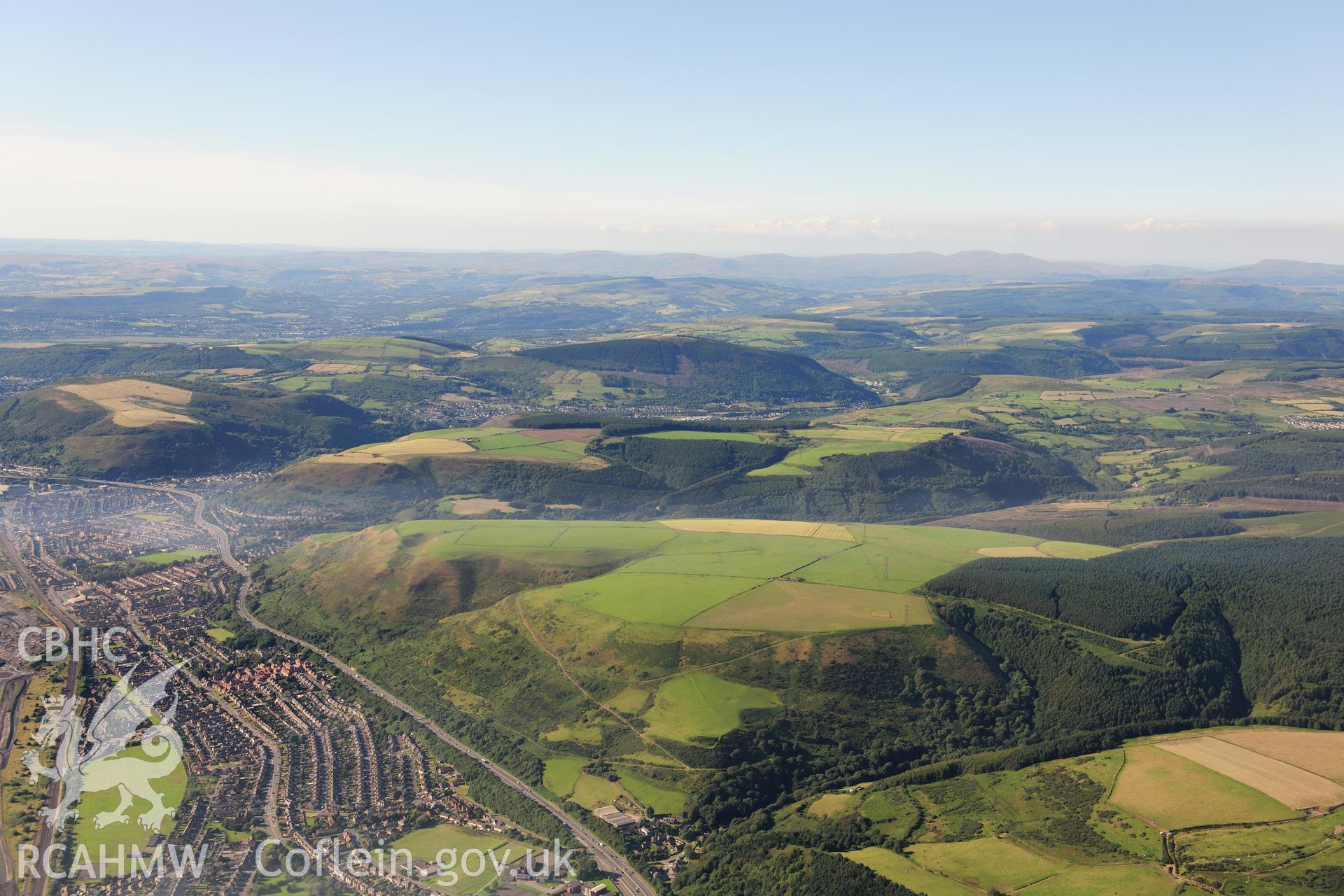 RCAHMW colour oblique photograph of Mynydd Brombil and Margam, landscape looking north. Taken by Toby Driver on 24/07/2012.