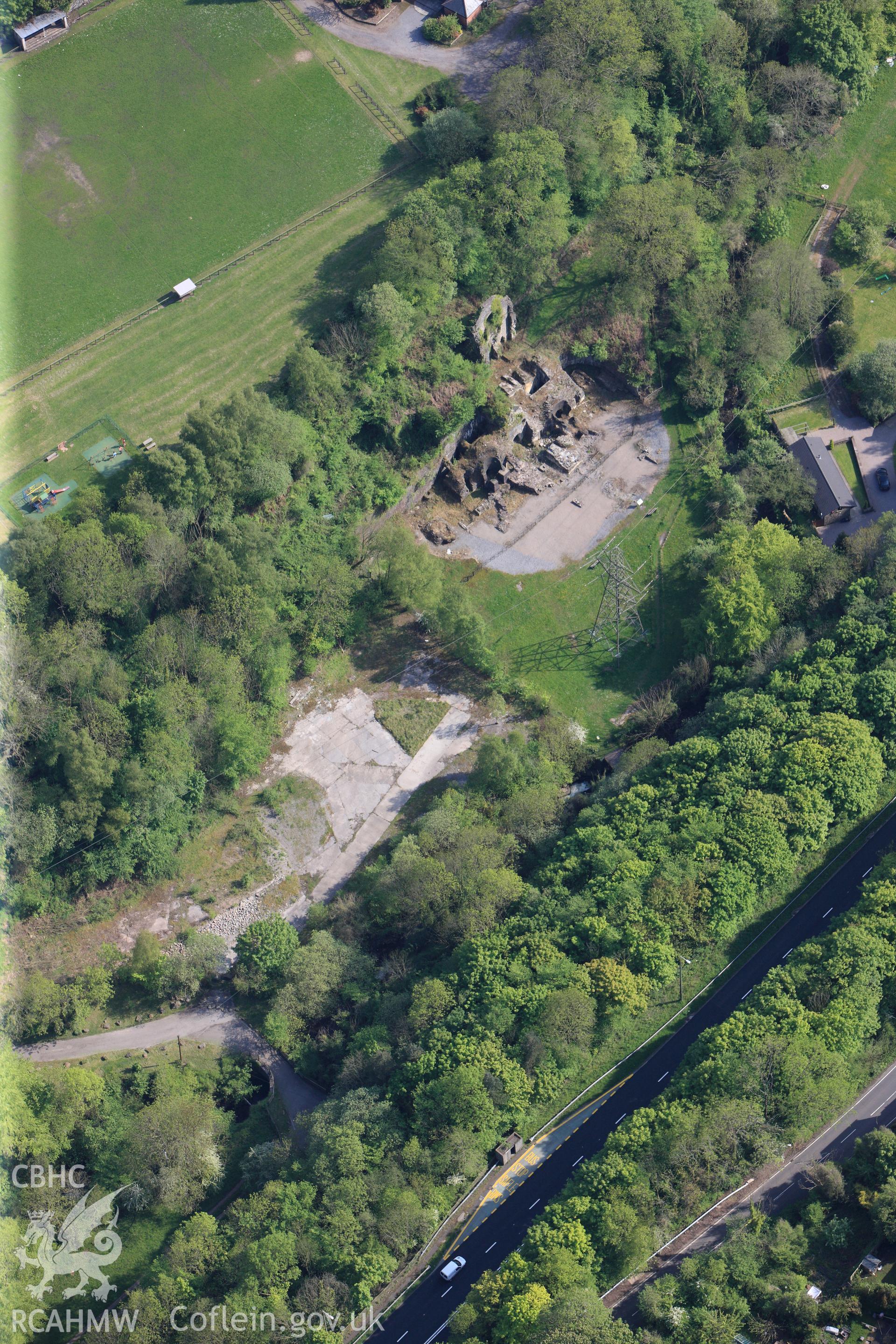 RCAHMW colour oblique photograph of Clydach Ironworks, Clydach. Taken by Toby Driver on 22/05/2012.