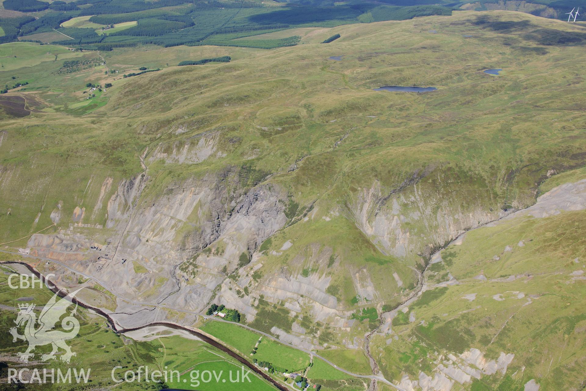 RCAHMW colour oblique photograph of South Cwmystwyth lead mine, viewed from the south-east. Taken by Toby Driver on 10/08/2012.