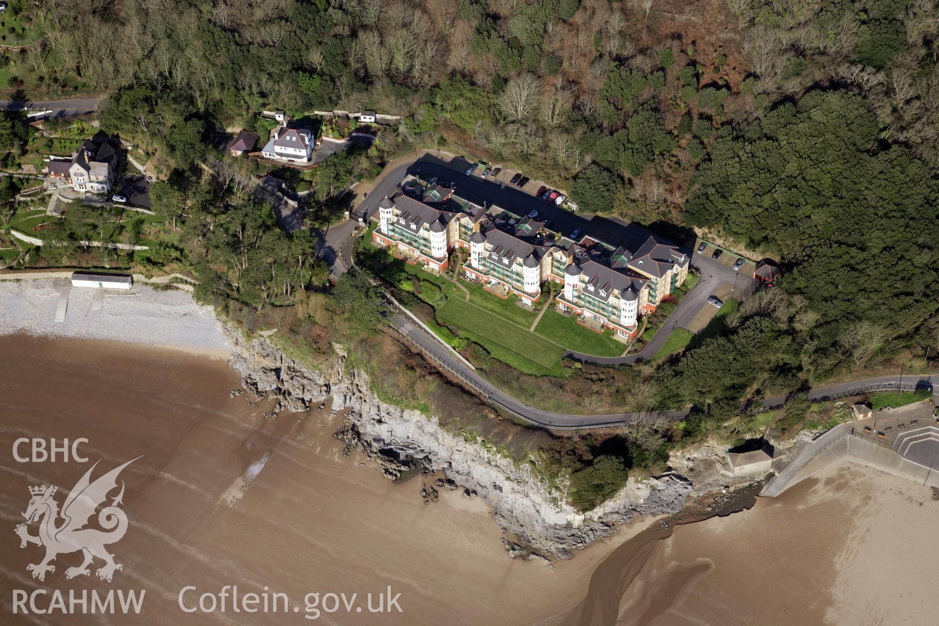 RCAHMW colour oblique photograph of Victoria Villa, Caswell Bay Hotel. Taken by Toby Driver on 02/02/2012.