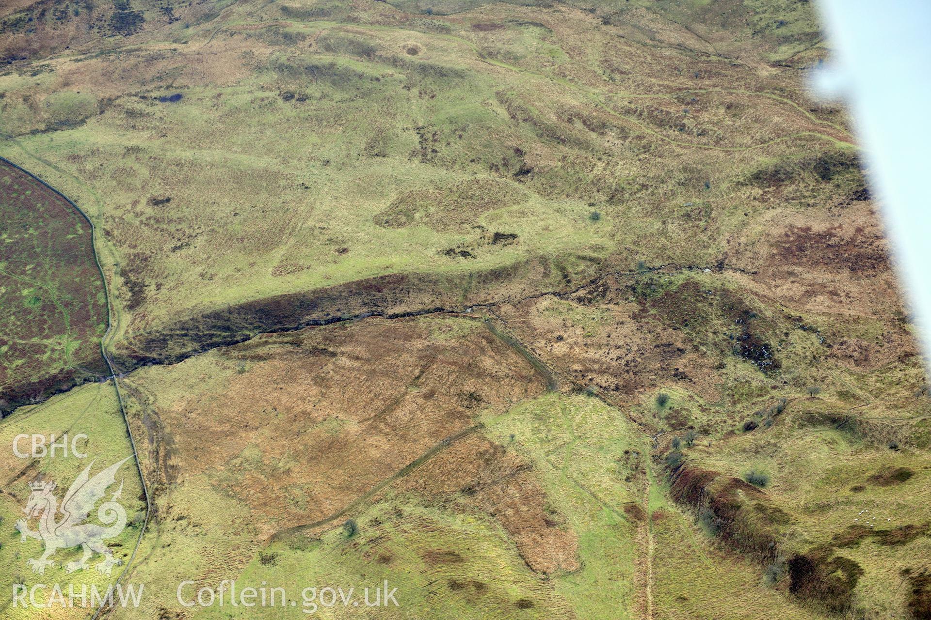 RCAHMW colour oblique photograph of Craig Cerrig Gleisad settlement and field system. Taken by Toby Driver on 28/11/2012.