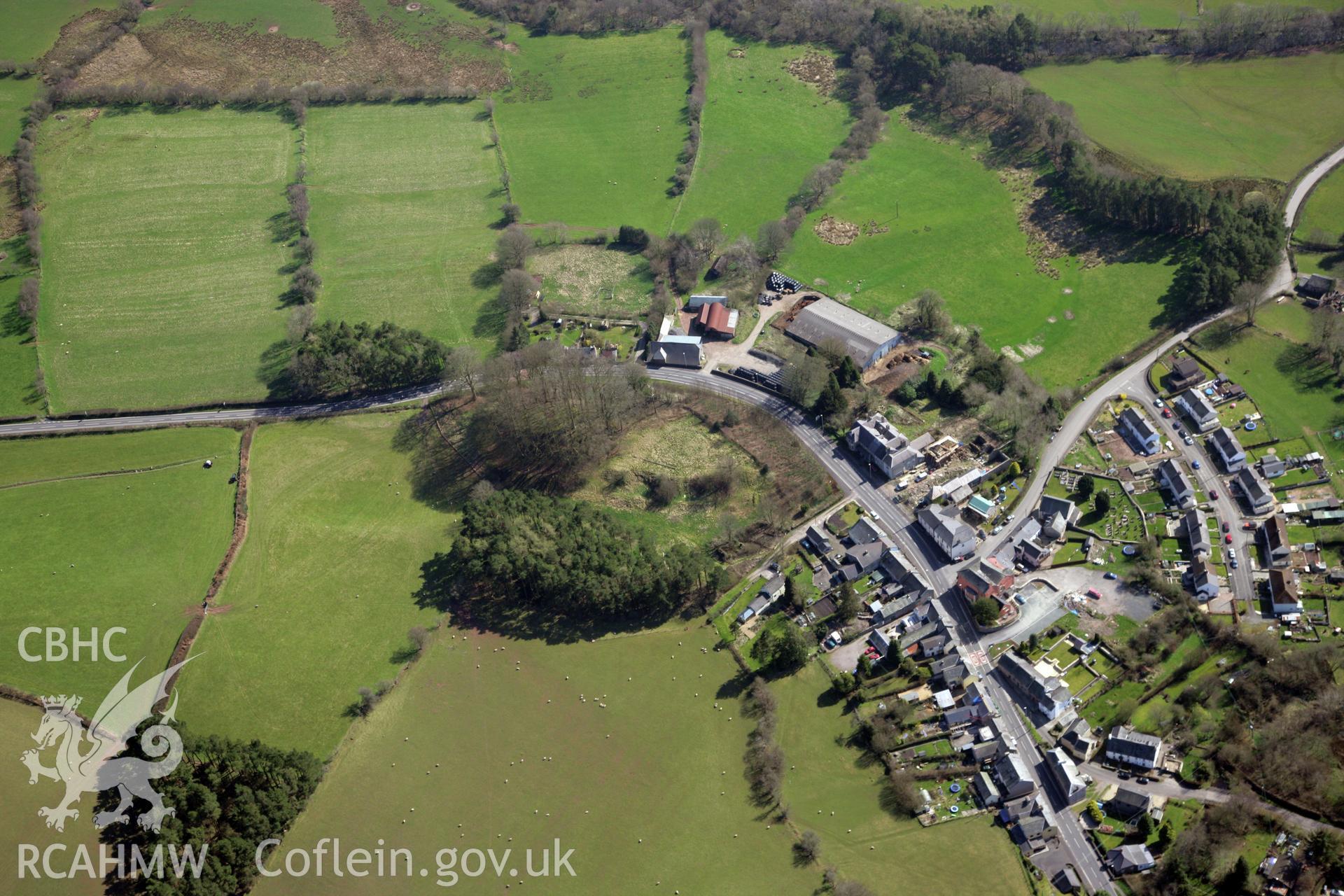 RCAHMW colour oblique photograph of Trecastle Motte. Taken by Toby Driver and Oliver Davies on 28/03/2012.