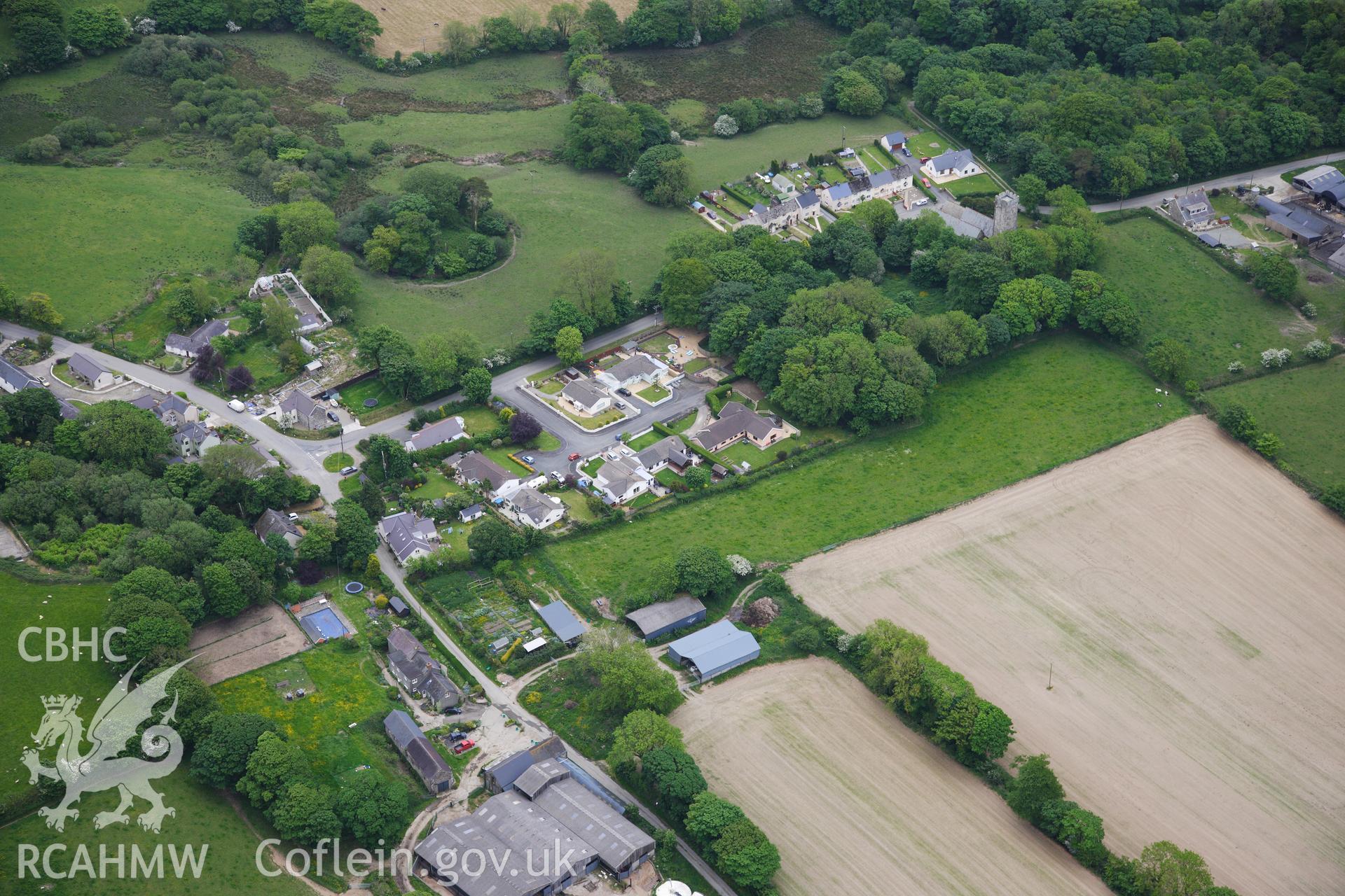 RCAHMW colour oblique photograph of New Moat Castle. Taken by Toby Driver on 28/05/2012.