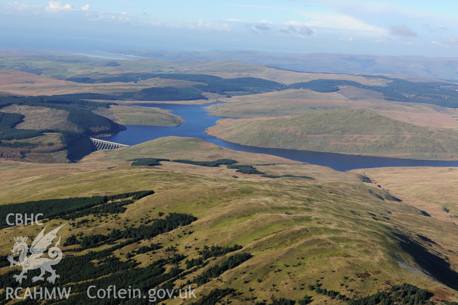 RCAHMW colour oblique photograph of Nant y Moch Reservoir, upland landscape from south-east. Taken by Toby Driver on 05/11/2012.