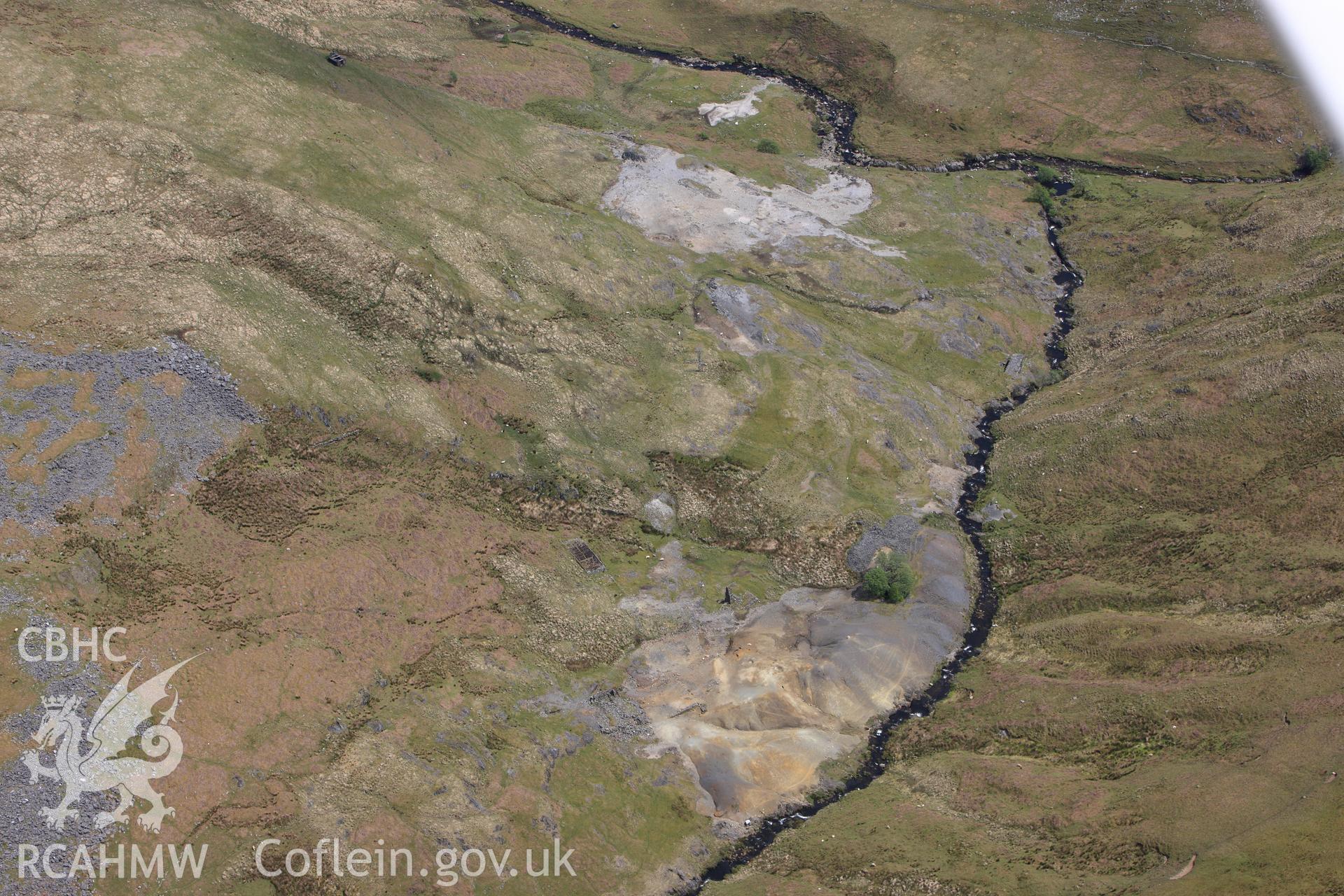 RCAHMW colour oblique photograph of Nant Garw Lead Mine. Taken by Toby Driver on 28/05/2012.