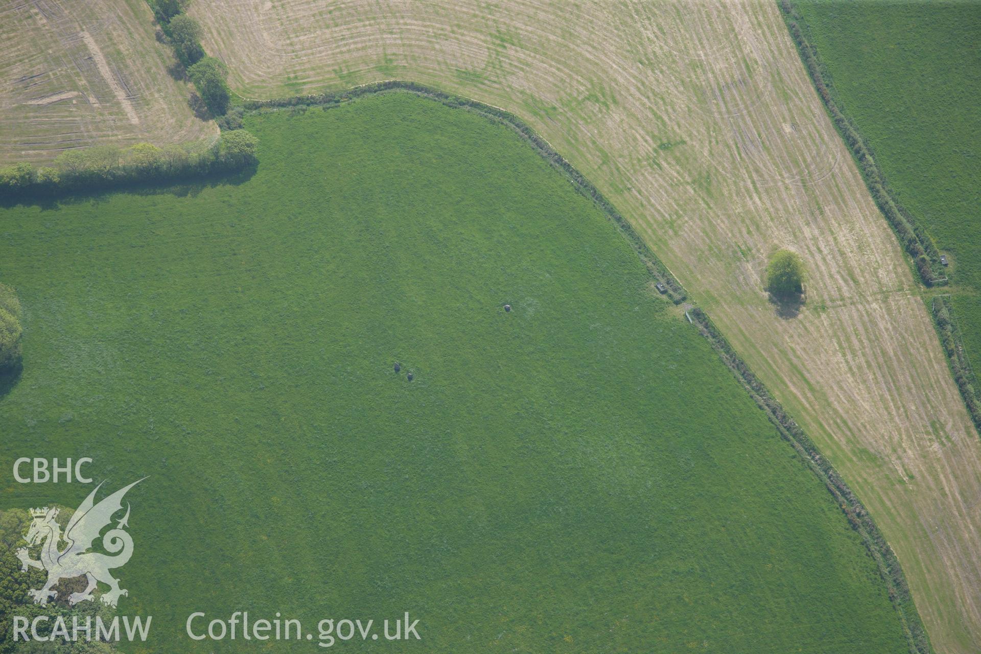 RCAHMW colour oblique photograph of General view of Meinillwyddion stone pair, looking south east. Taken by Toby Driver on 24/05/2012.