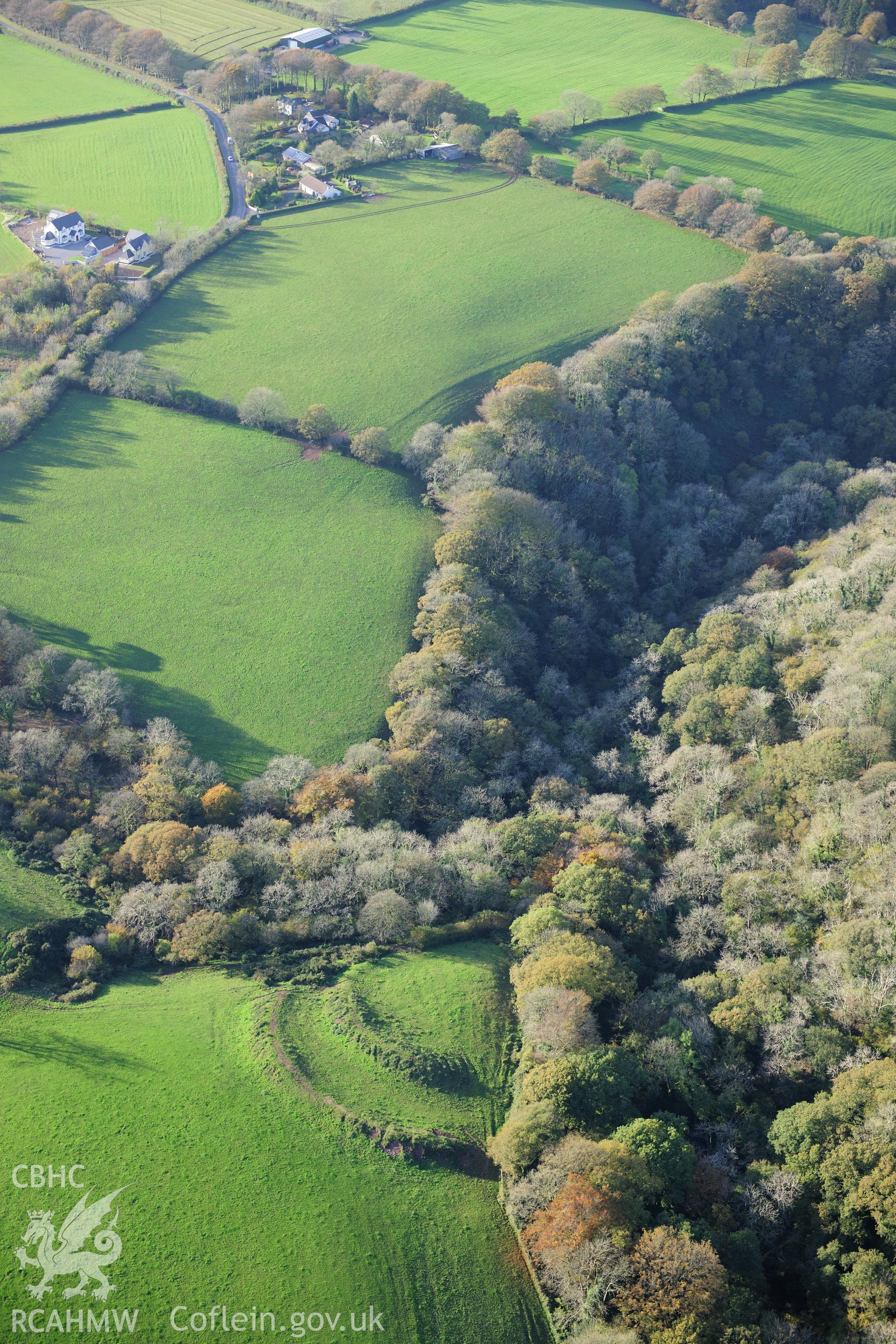 RCAHMW colour oblique photograph of Blaengwaith Noah Camp. Taken by Toby Driver on 26/10/2012.