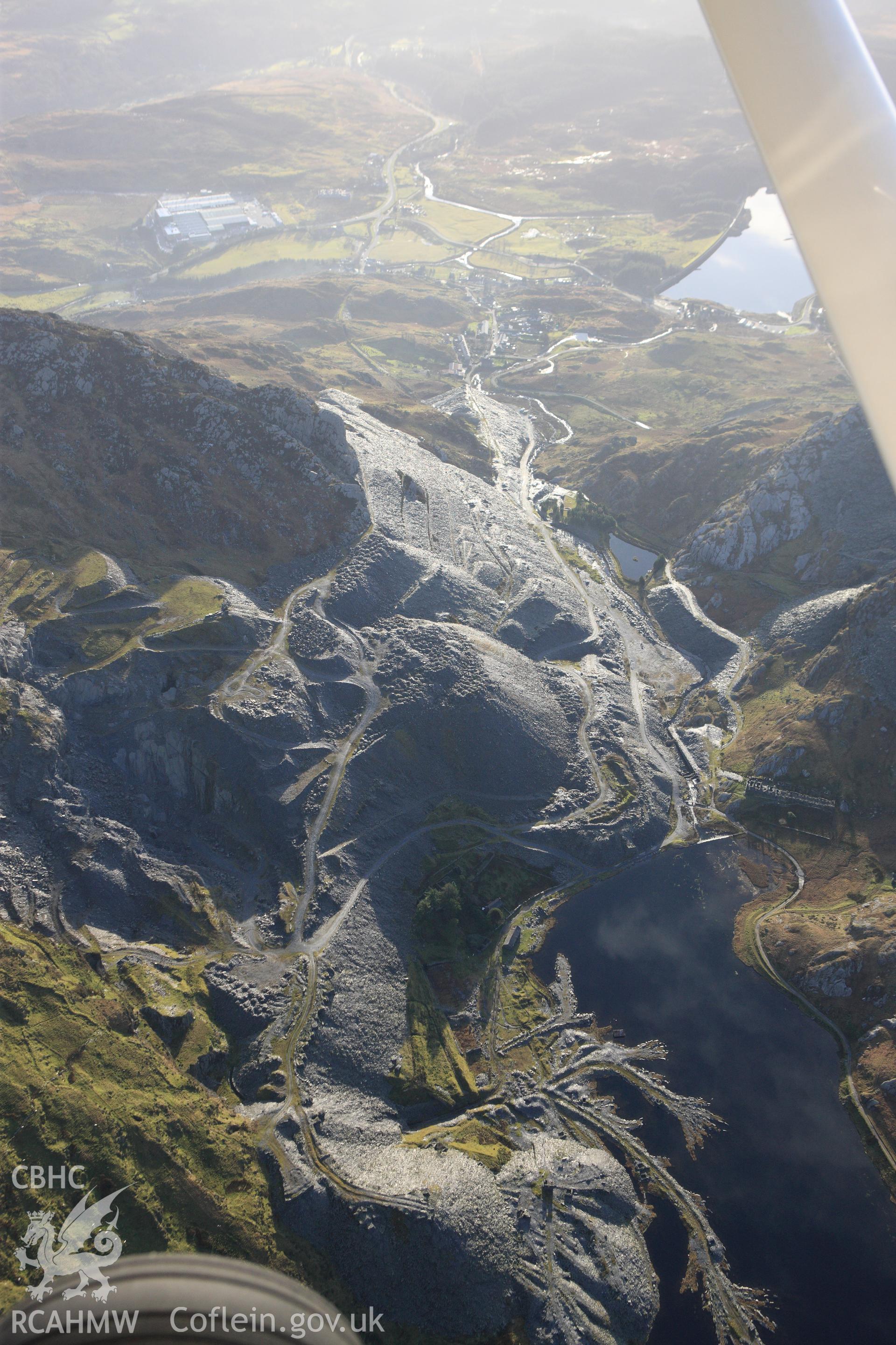 RCAHMW colour oblique photograph of Cwmorthin slate quarry. Taken by Toby Driver on 13/01/2012.