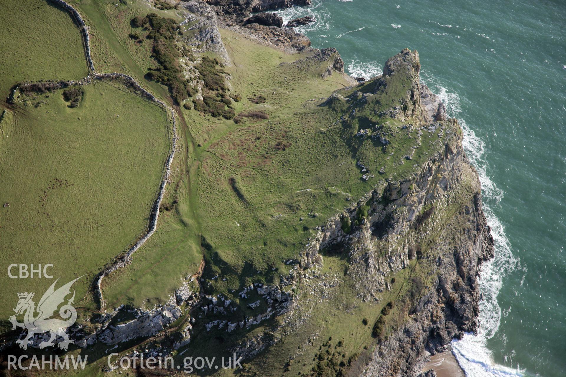 RCAHMW colour oblique photograph of Lewes Castle Promontary Fort. Taken by Toby Driver on 02/02/2012.