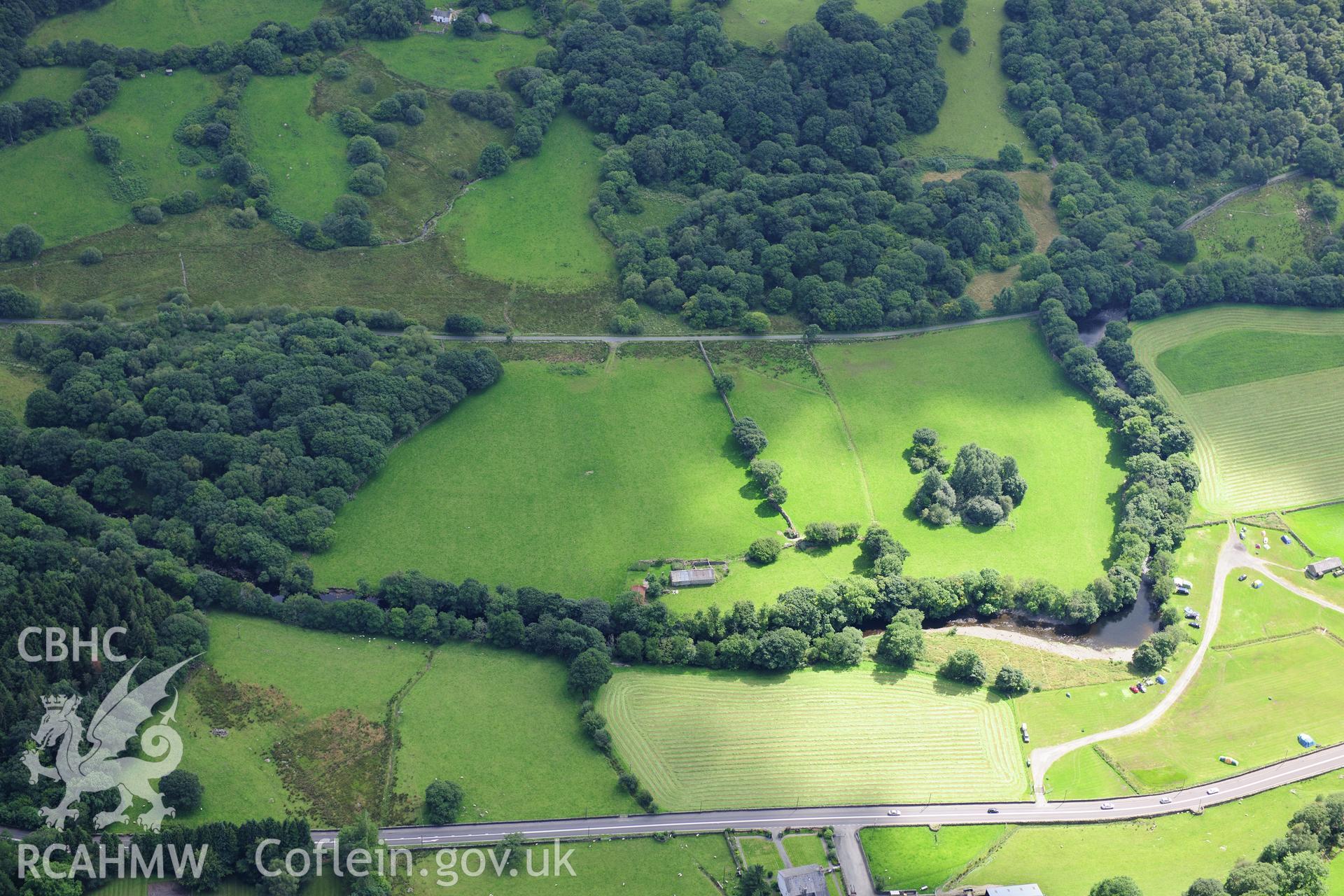 RCAHMW colour oblique photograph of Caer Llugwy Roman fort, viewed from the north-north-east. Taken by Toby Driver on 10/08/2012.