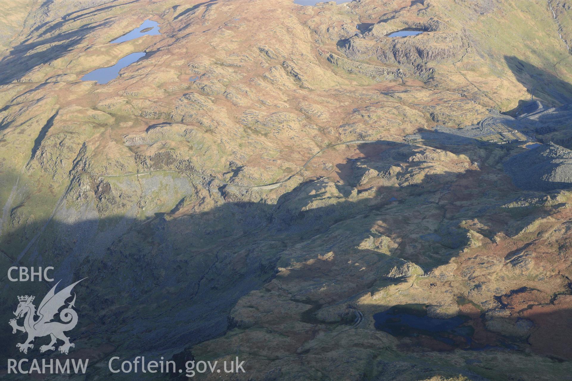 RCAHMW colour oblique photograph of Bwlch y Rhosydd tramway and incline. Taken by Toby Driver on 13/01/2012.